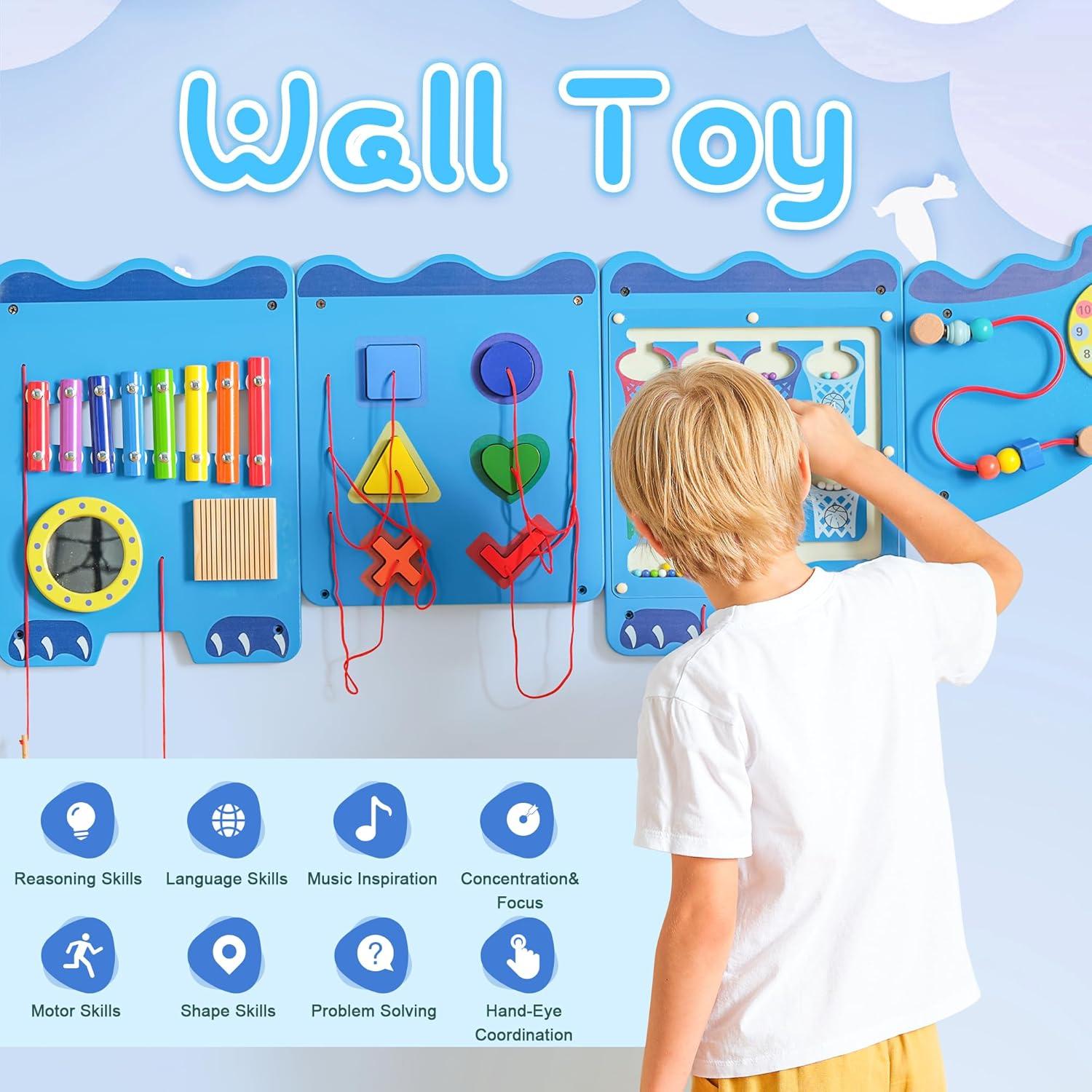 Panel de Pared Sensorial Montessori Cocodrilo Azul - 9 Actividades