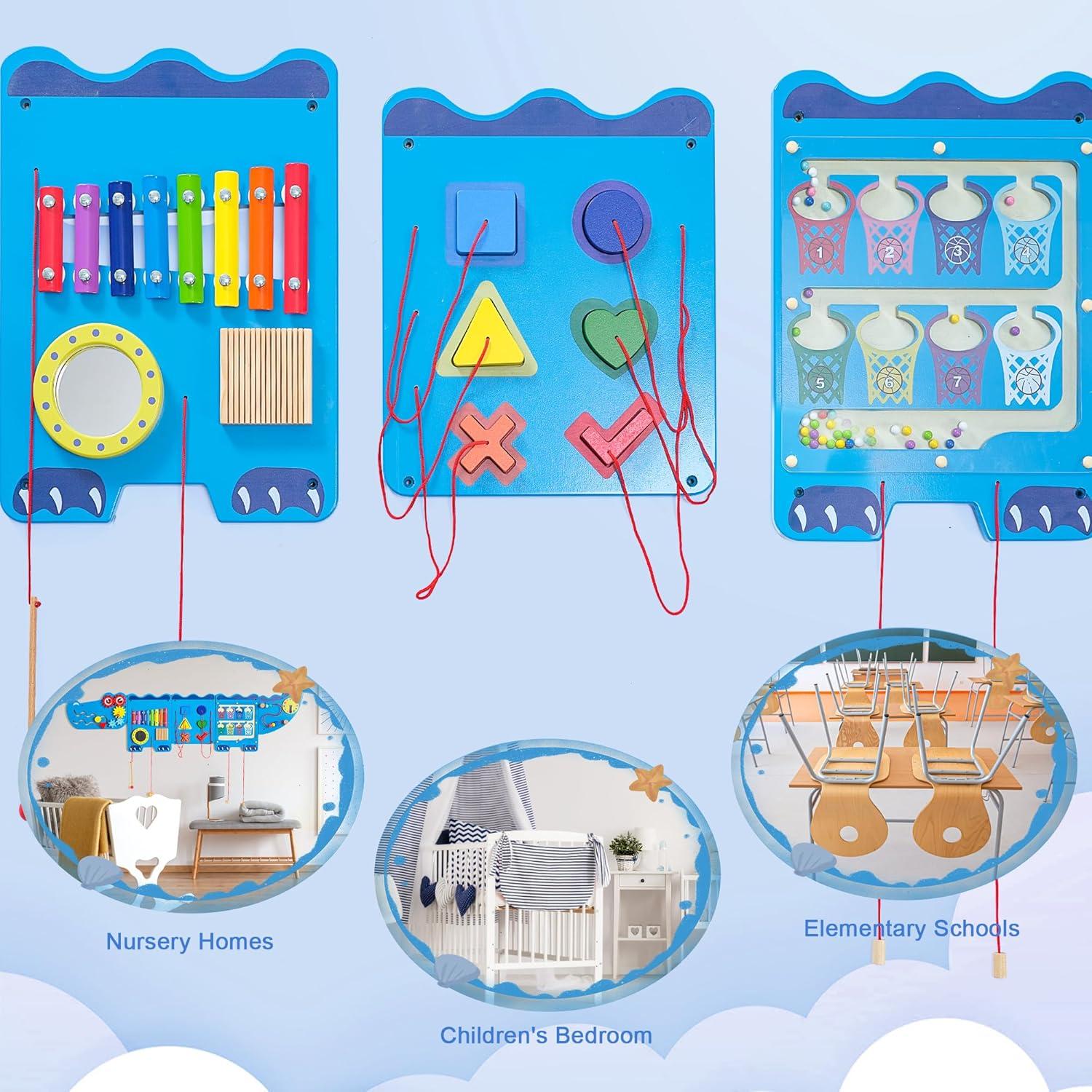 Panel de Pared Sensorial Montessori Cocodrilo Azul - 9 Actividades