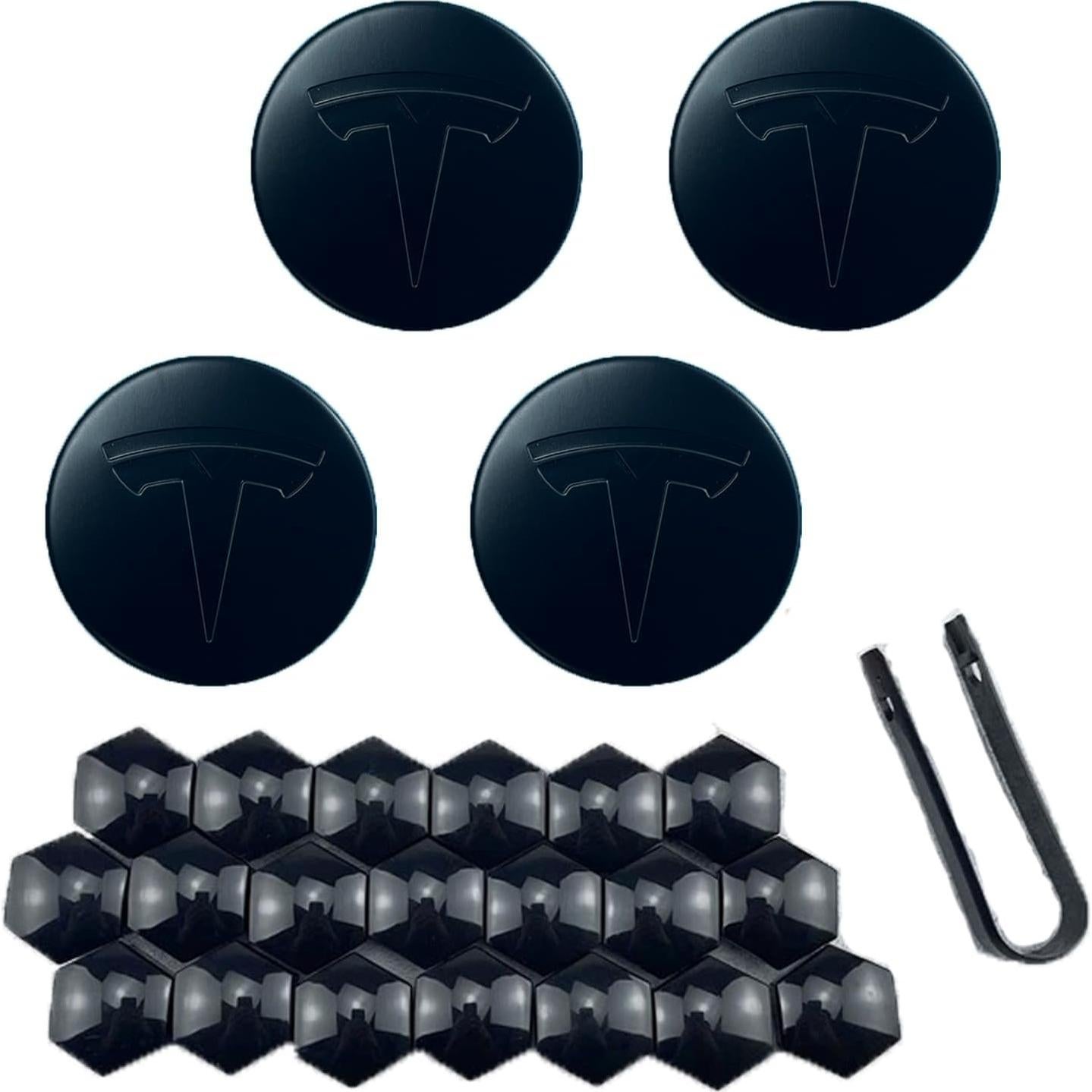 Kit de Tapas Centrales de Rueda Tesla Model 3 y Y - Negro Mate