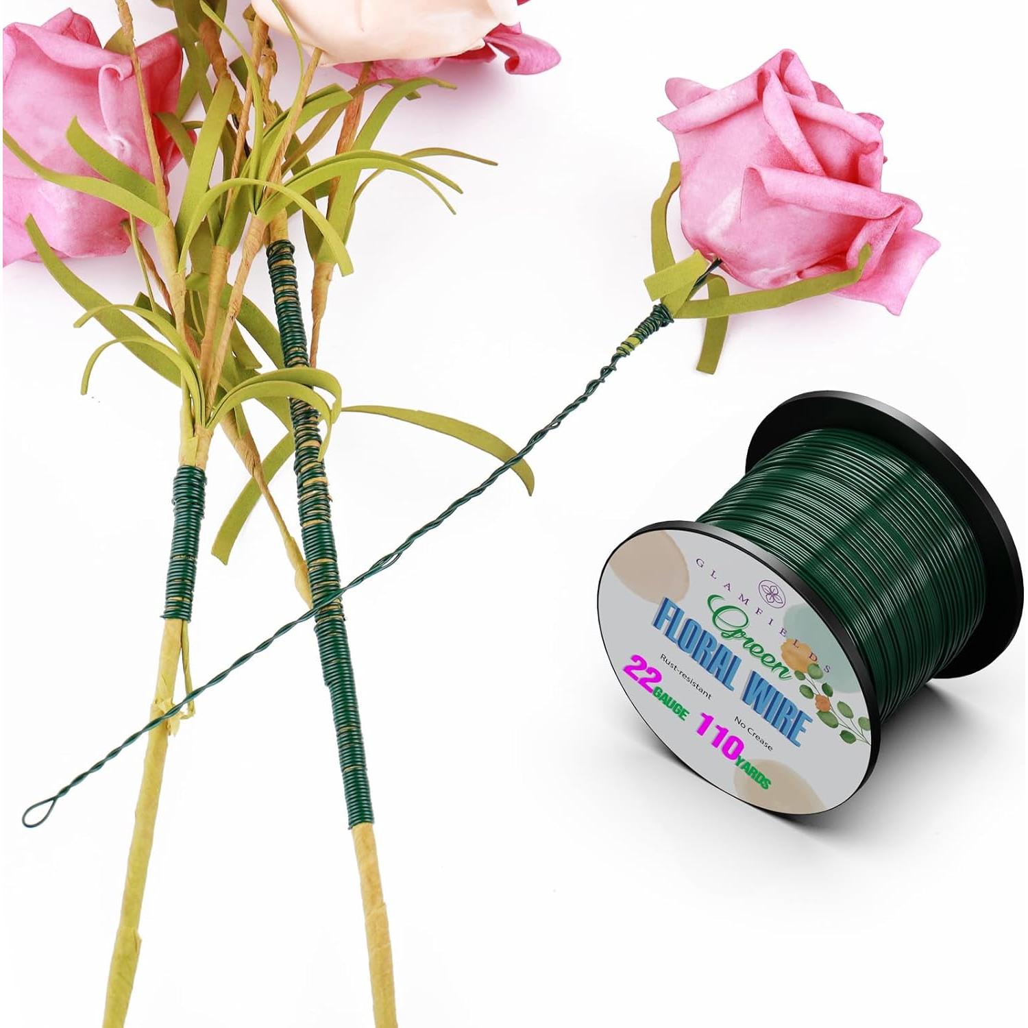 Alambre Floral GLAMFIELDS 22 Gauge Verde 100 Metros para Artesanías