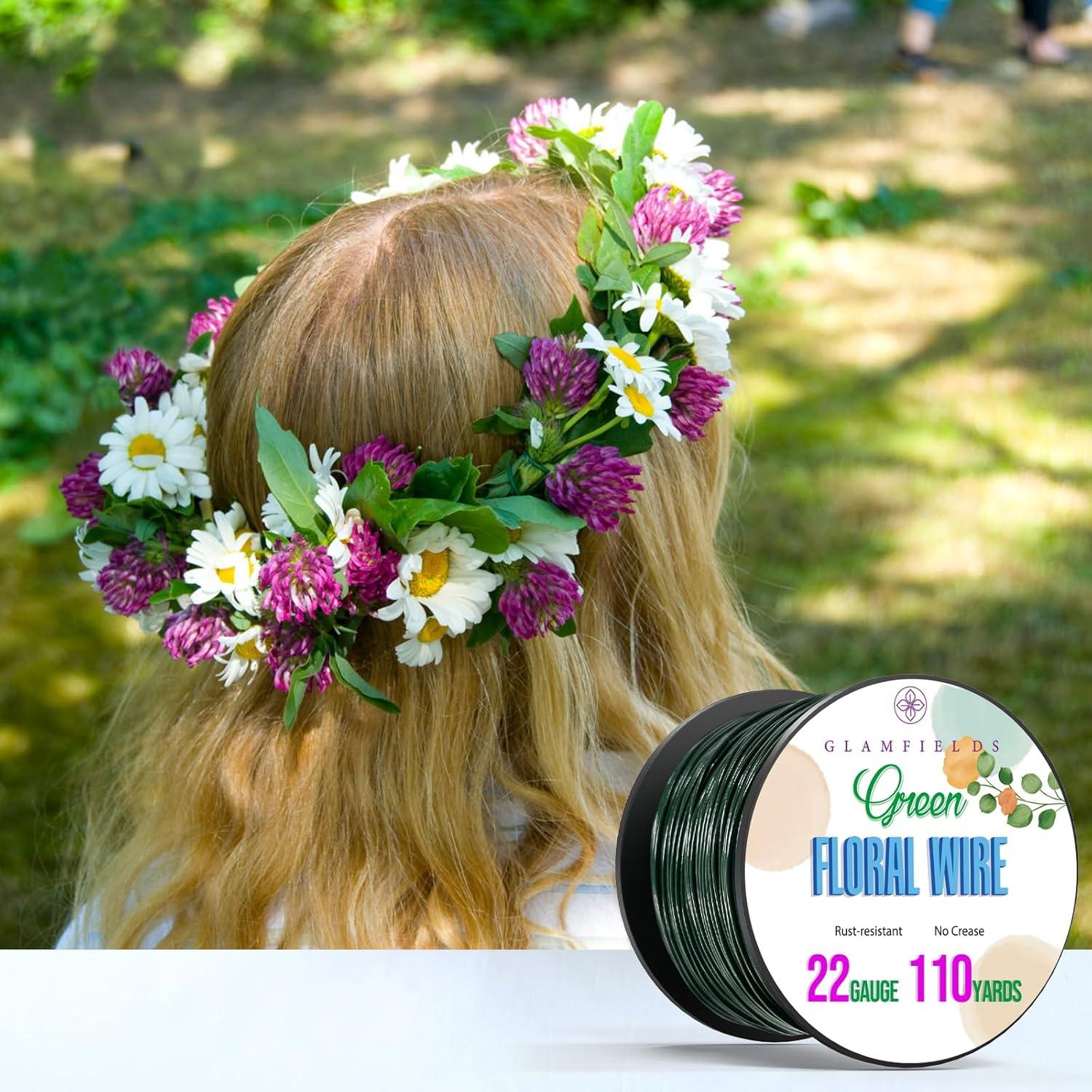 Alambre Floral GLAMFIELDS 22 Gauge Verde 100 Metros para Artesanías