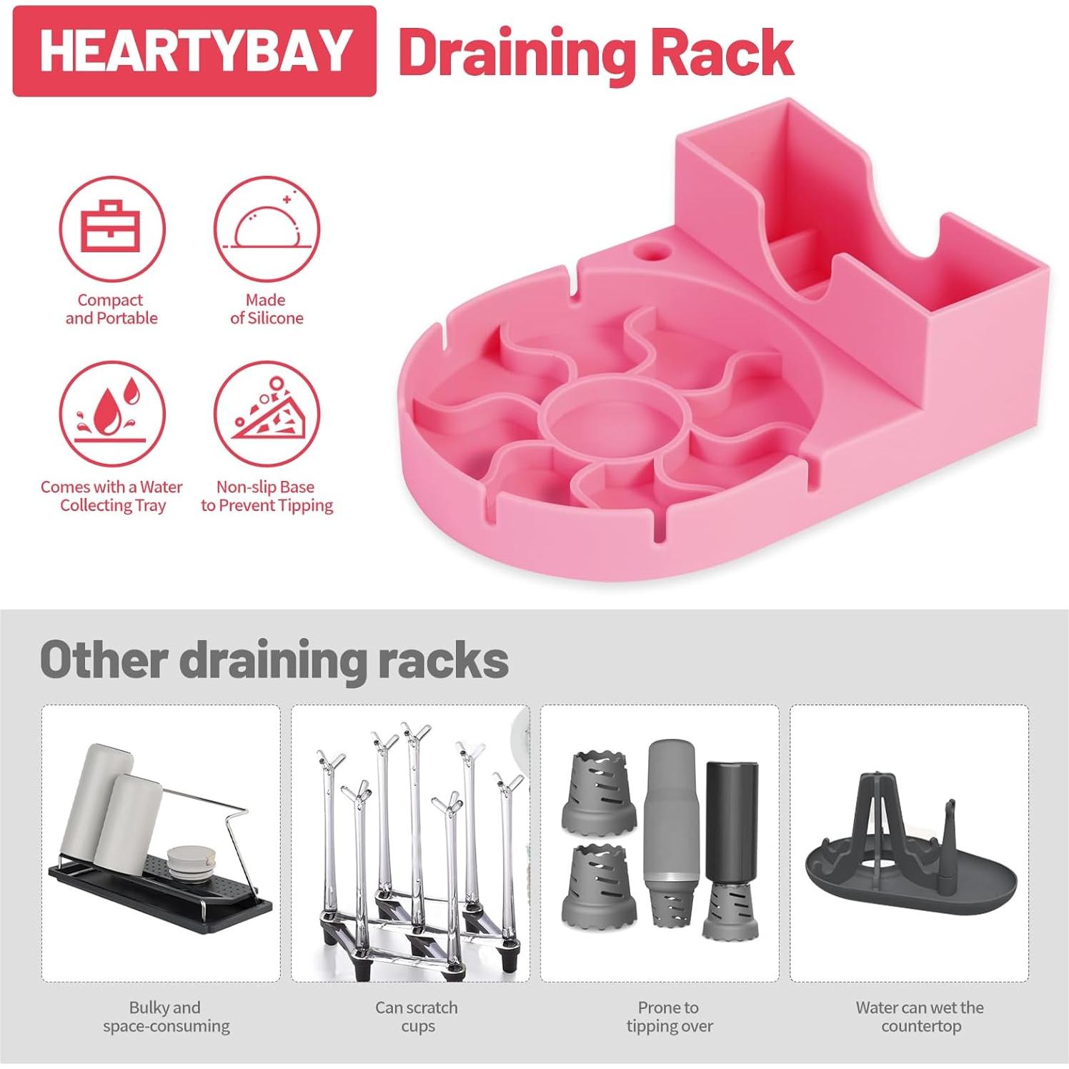 Soporte Secado Botellas Silicona Grado Alimenticio Rosa Heartybay