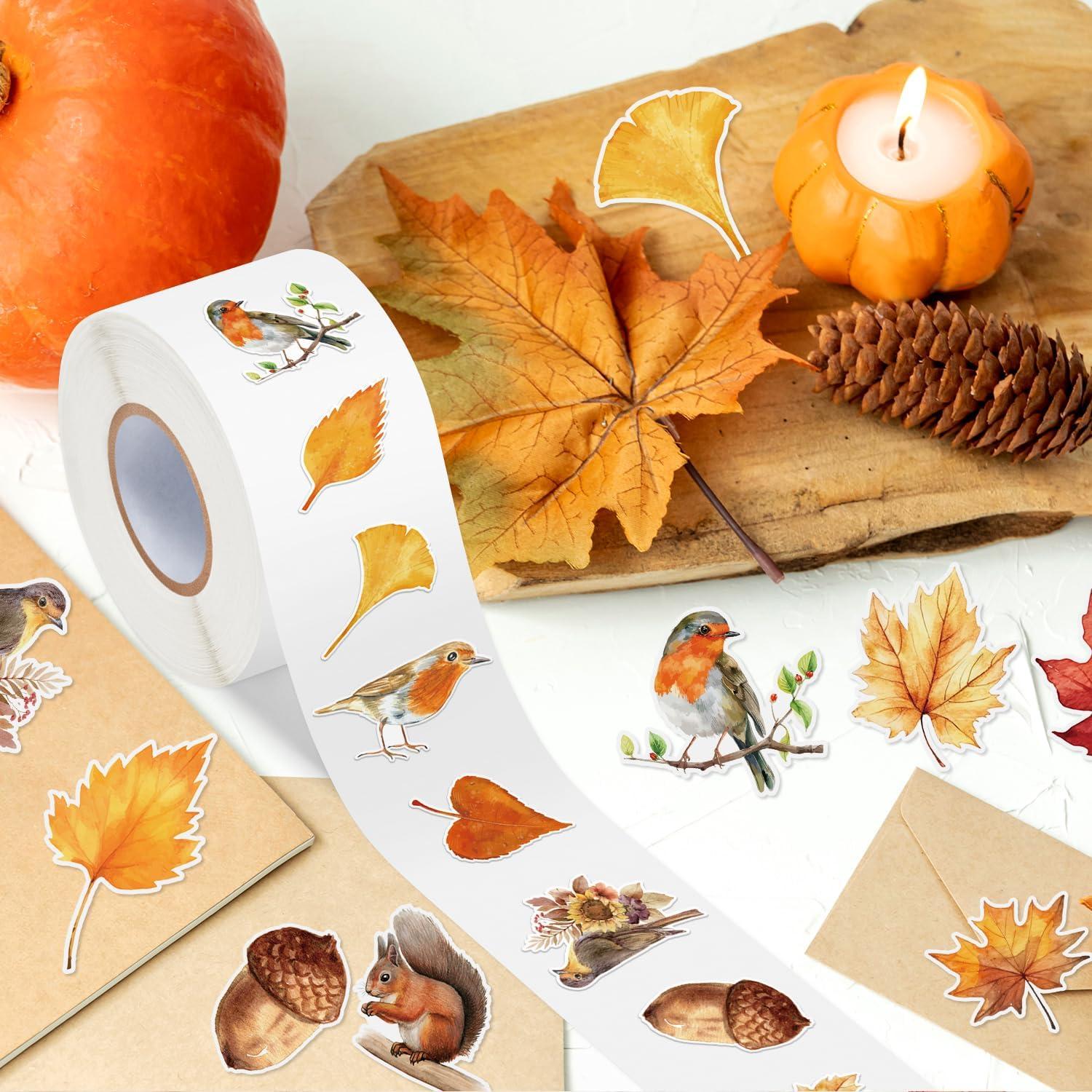 Rollos de Pegatinas Acuarela Otoñal BkeeCten - 1000 pcs