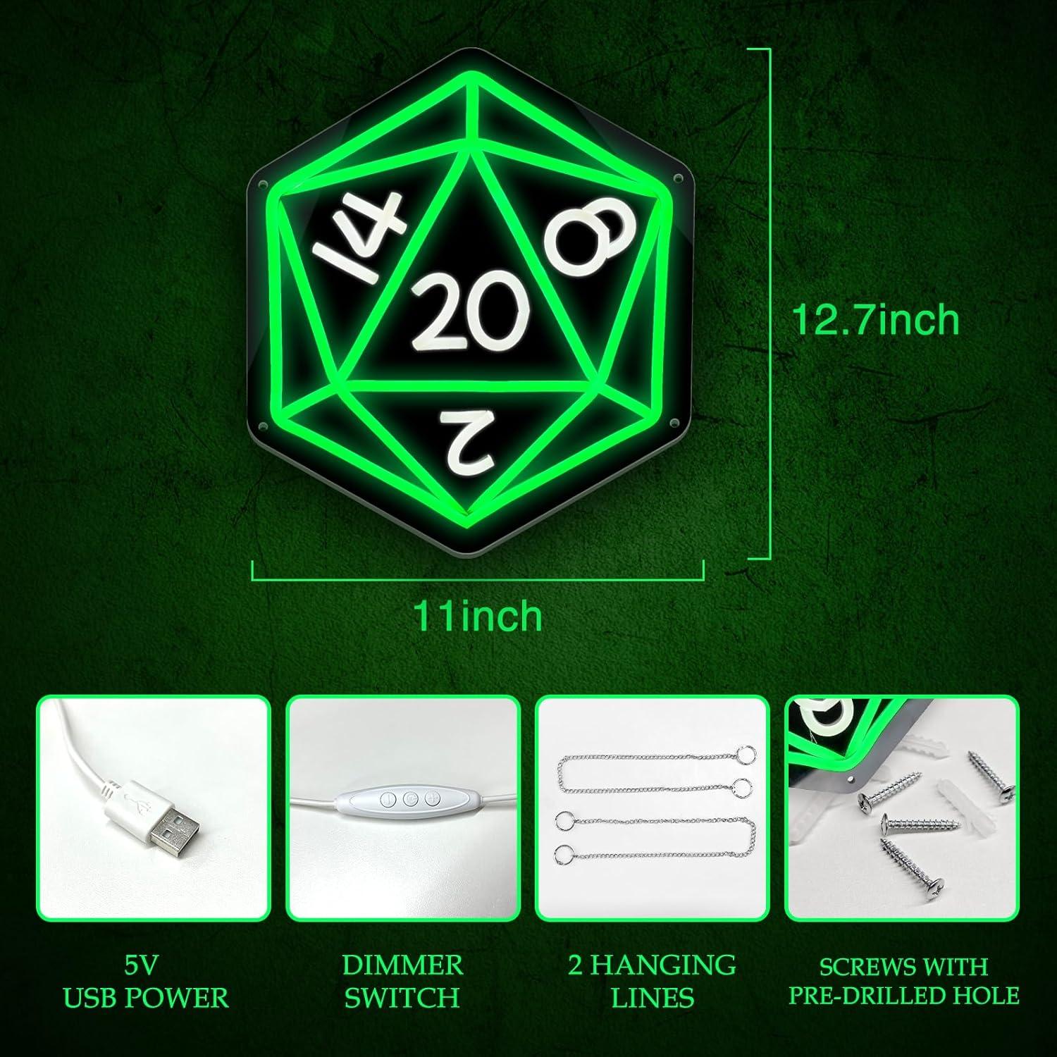 Letrero LED Neón D20 DOCRAGI para Decoración de Juegos 32.3x27.9 cm