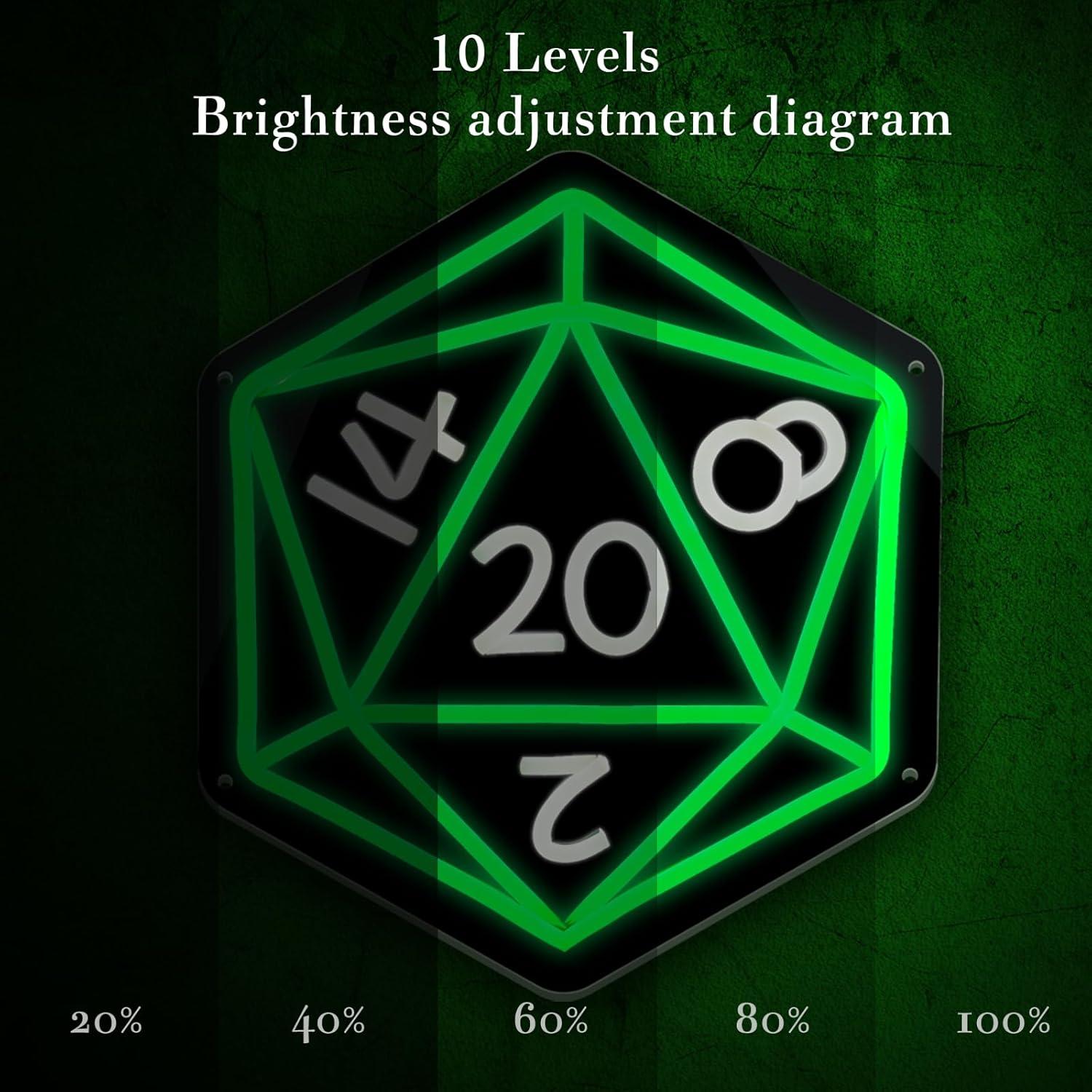 Letrero LED Neón D20 DOCRAGI para Decoración de Juegos 32.3x27.9 cm