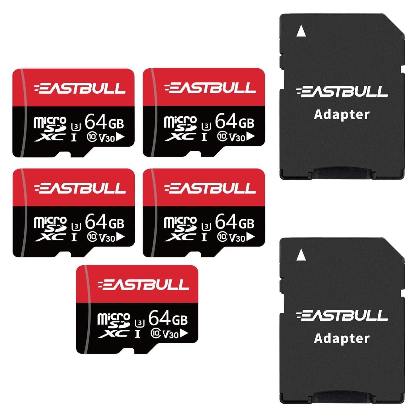 Paquete de 5 Tarjetas Micro SD 64GB EASTBULL UHS-I Clase 10