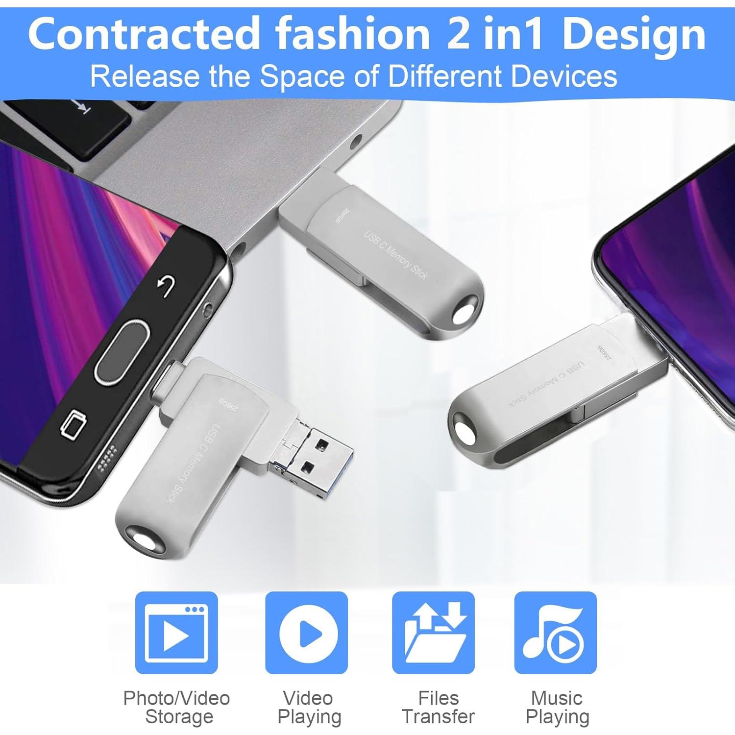 Unidad Flash USB C 256GB HUPINS Alta Velocidad 170MB/s Plata