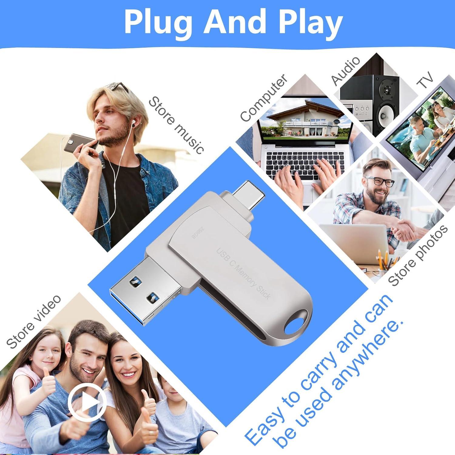 Unidad Flash USB C 256GB HUPINS Alta Velocidad 170MB/s Plata