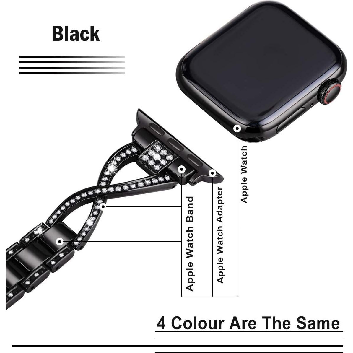 Banda de Apple Watch 38mm 40mm 41mm 42mm JFdragon Negra Ajustable