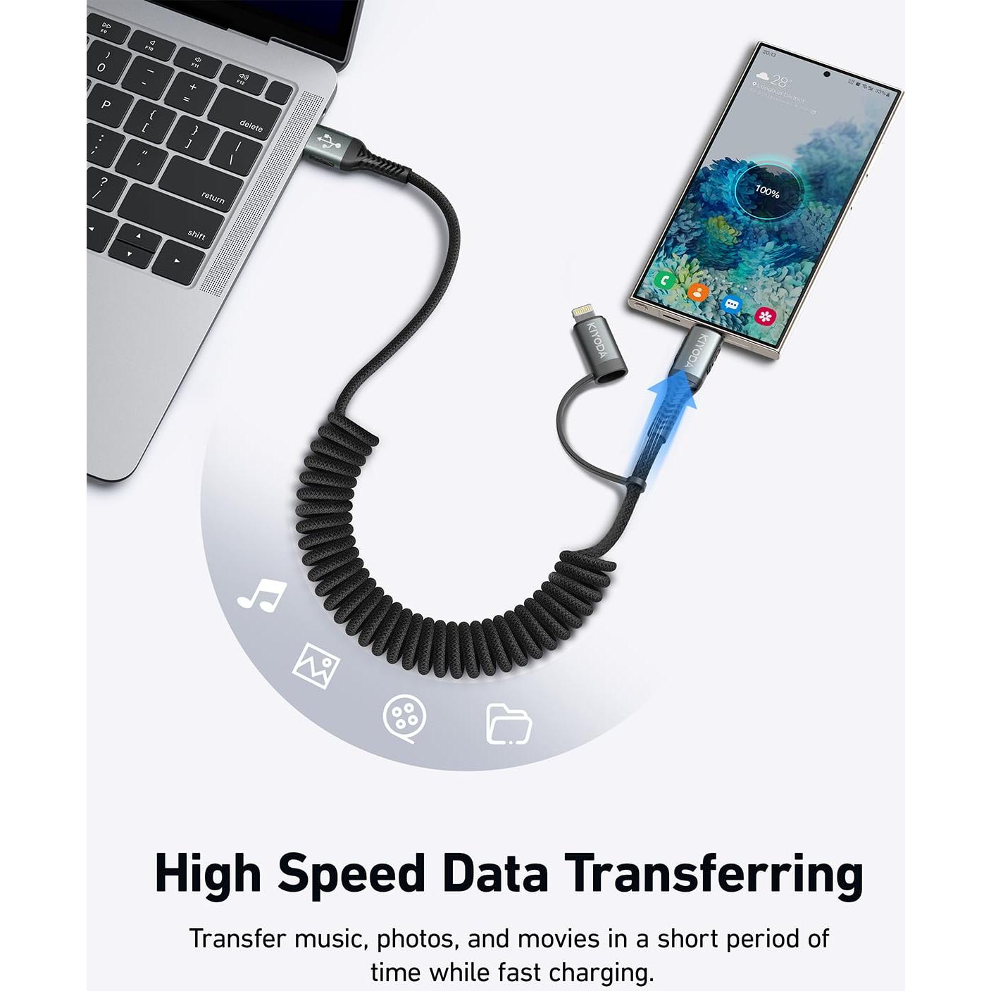 Cable USB C a Lightning 3FT KIYODA 2 en 1 Carga Rápida