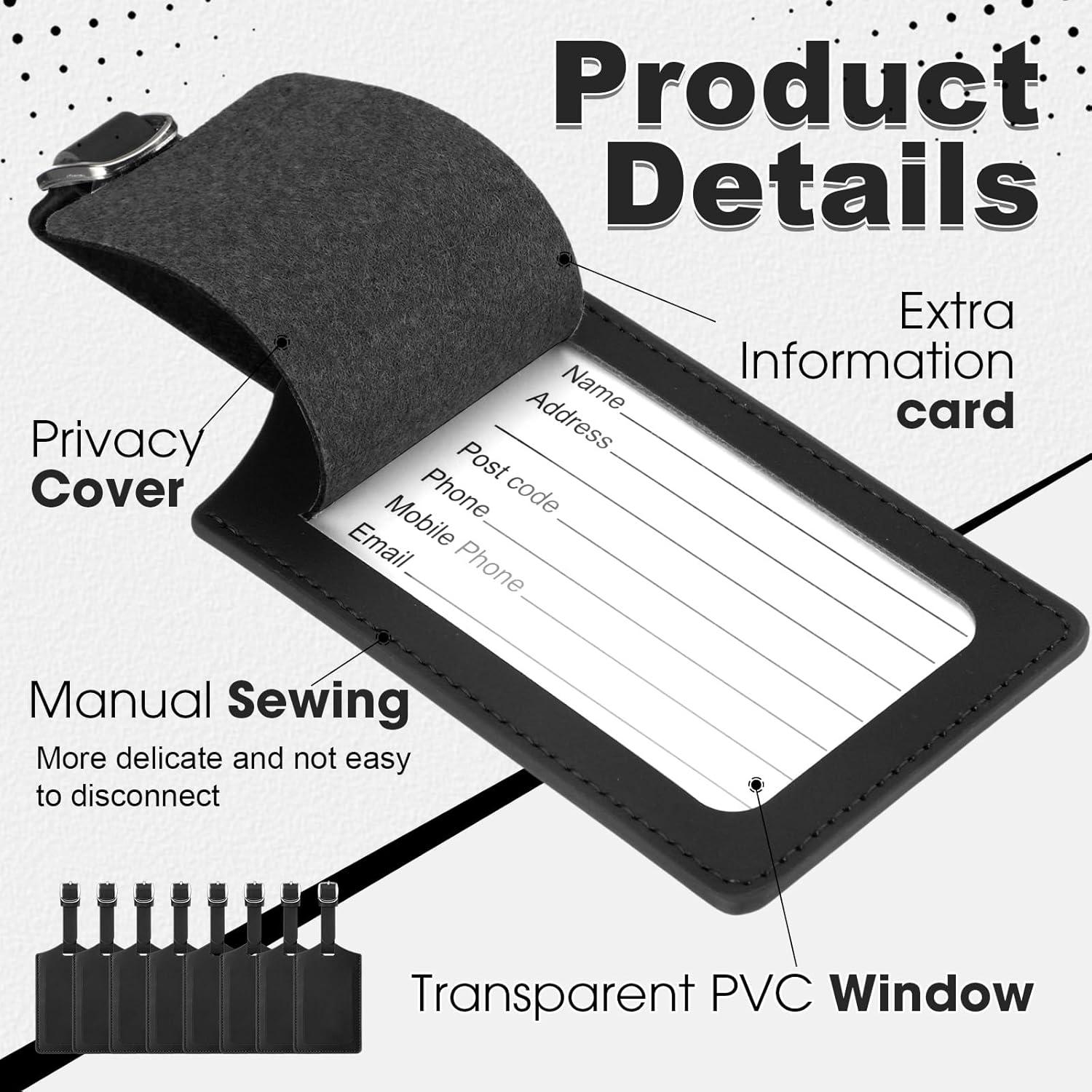 Etiquetas de Equipaje de Cuero PU Weewooday - 8 Piezas Negros