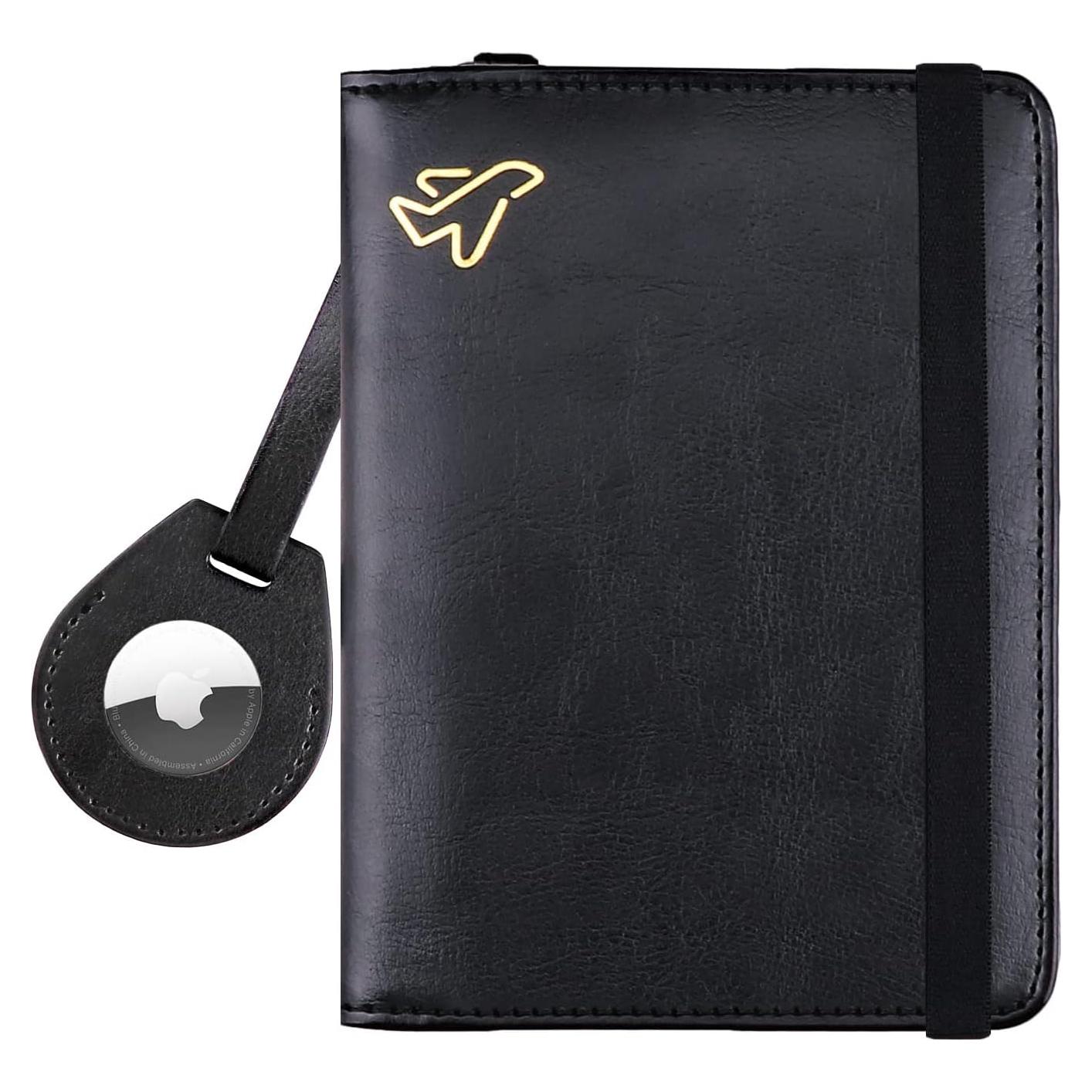Soporte de Pasaporte WALNEW con Bloqueo RFID y AirTag Negro