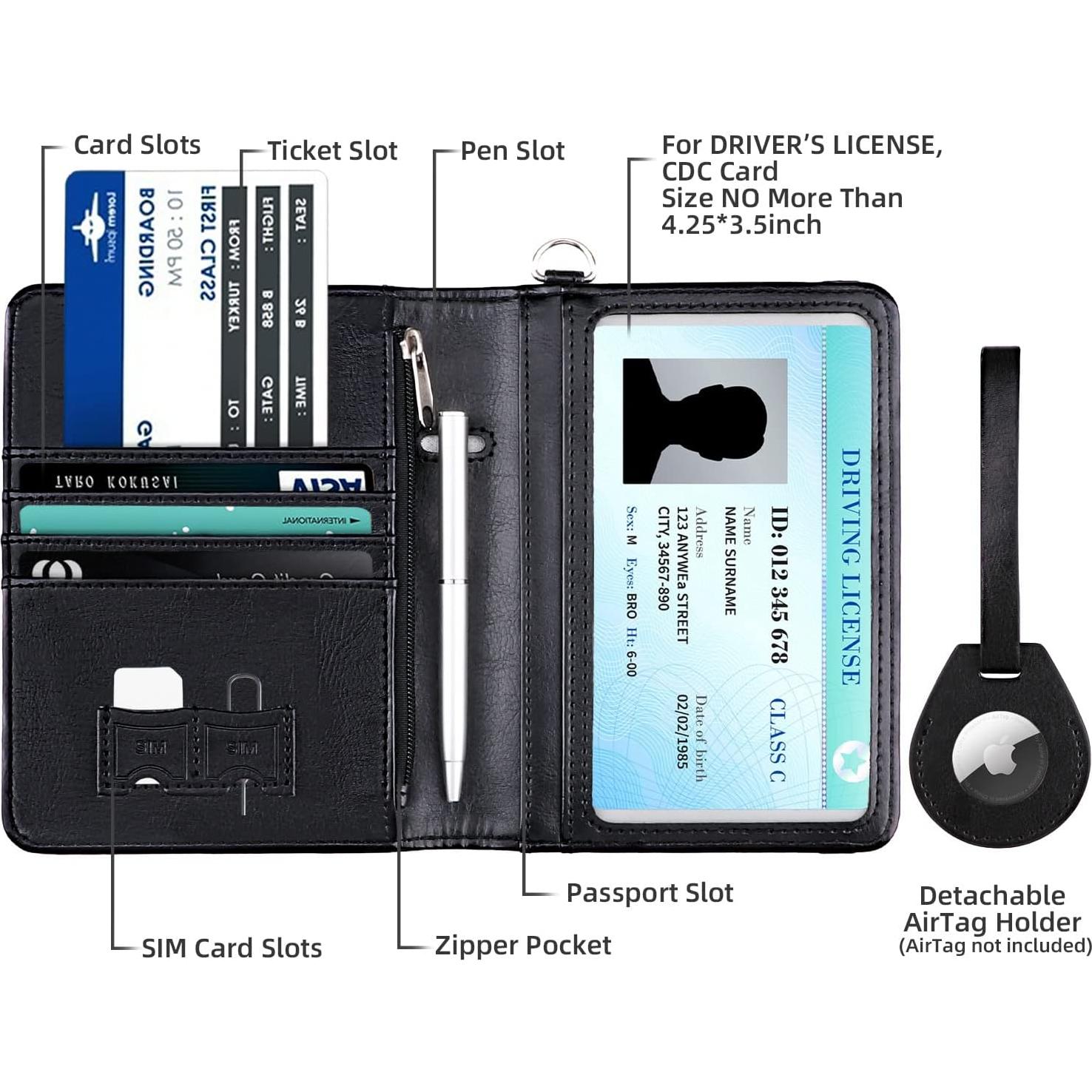 Soporte de Pasaporte WALNEW con Bloqueo RFID y AirTag Negro