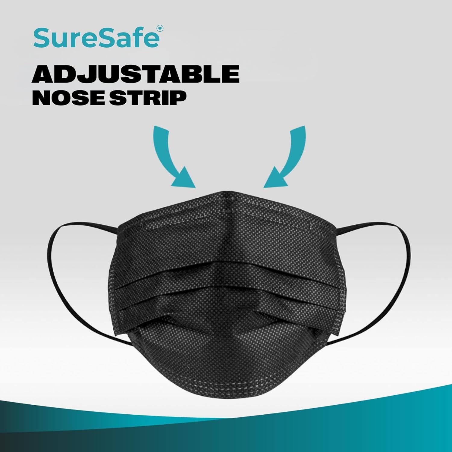 Mascarillas Desechables Negras SURESAFE 100 Unidades 3 Capas