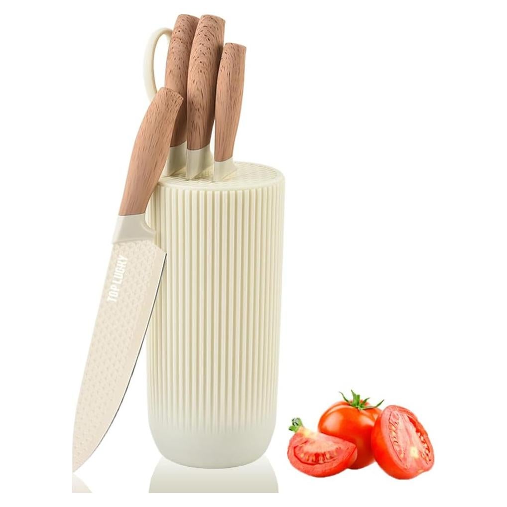 Juego de cuchillos de cocina Wiztoynia 6 piezas acero inoxidable beige