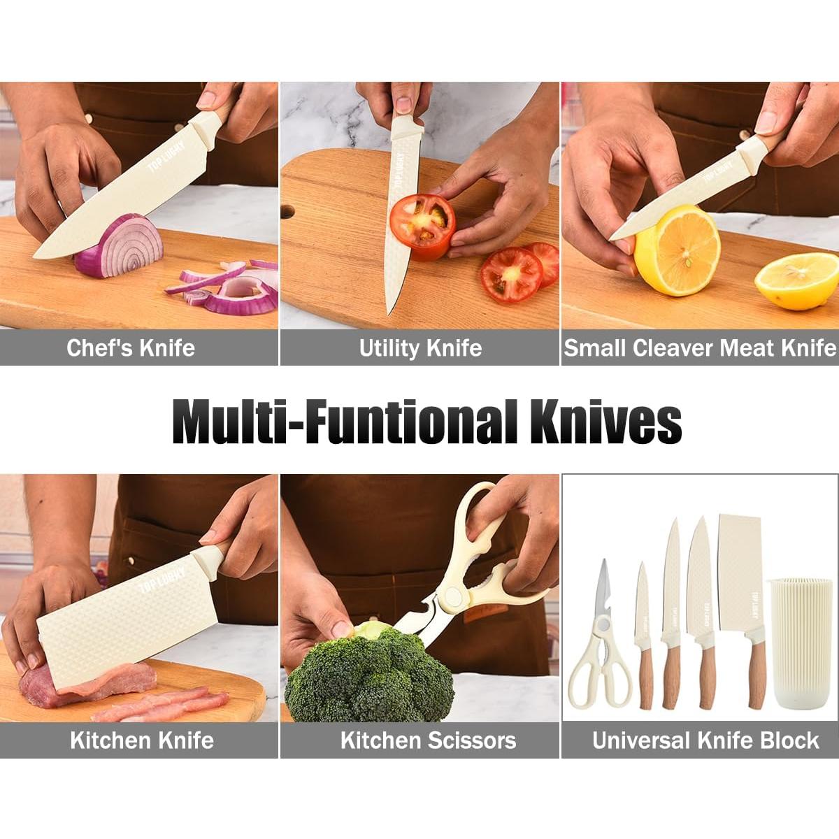 Juego de cuchillos de cocina Wiztoynia 6 piezas acero inoxidable beige