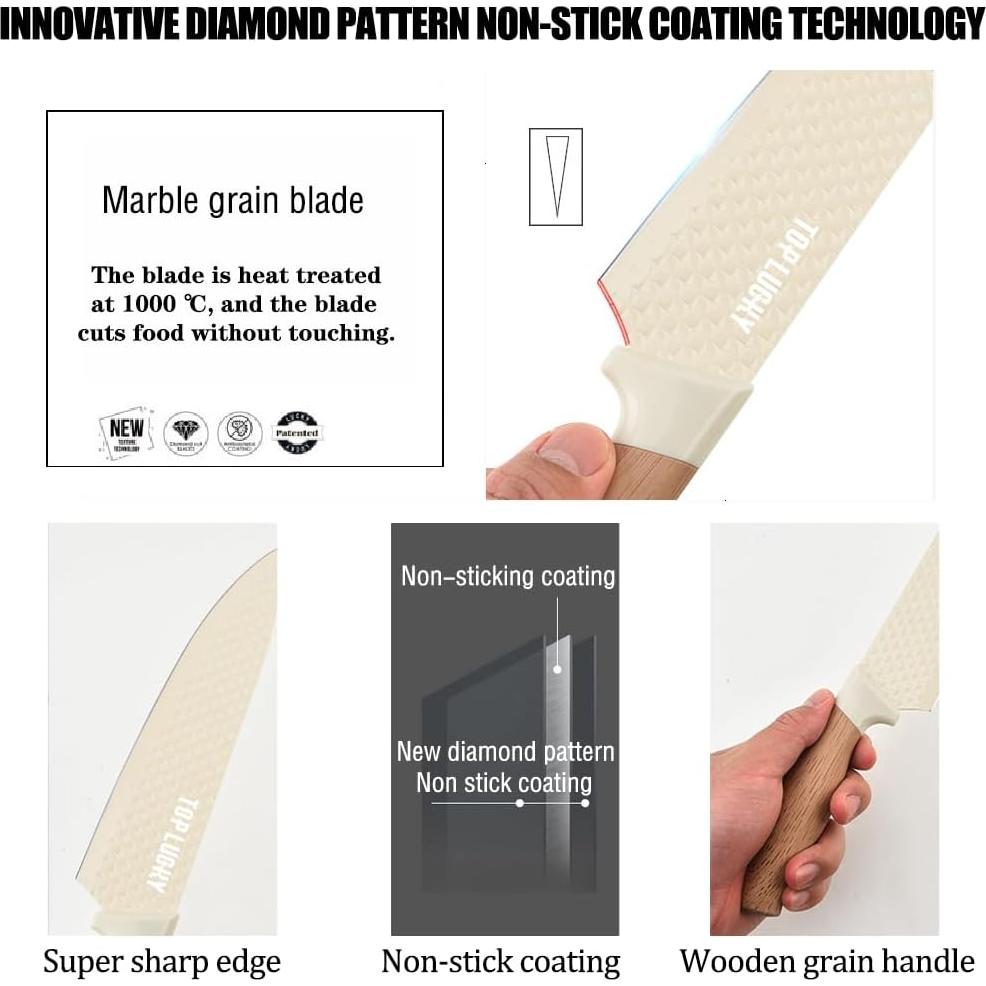 Juego de cuchillos de cocina Wiztoynia 6 piezas acero inoxidable beige