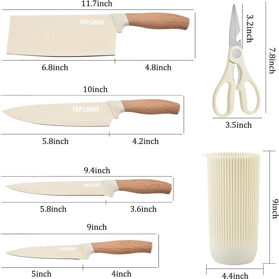 Juego de cuchillos de cocina Wiztoynia 6 piezas acero inoxidable beige