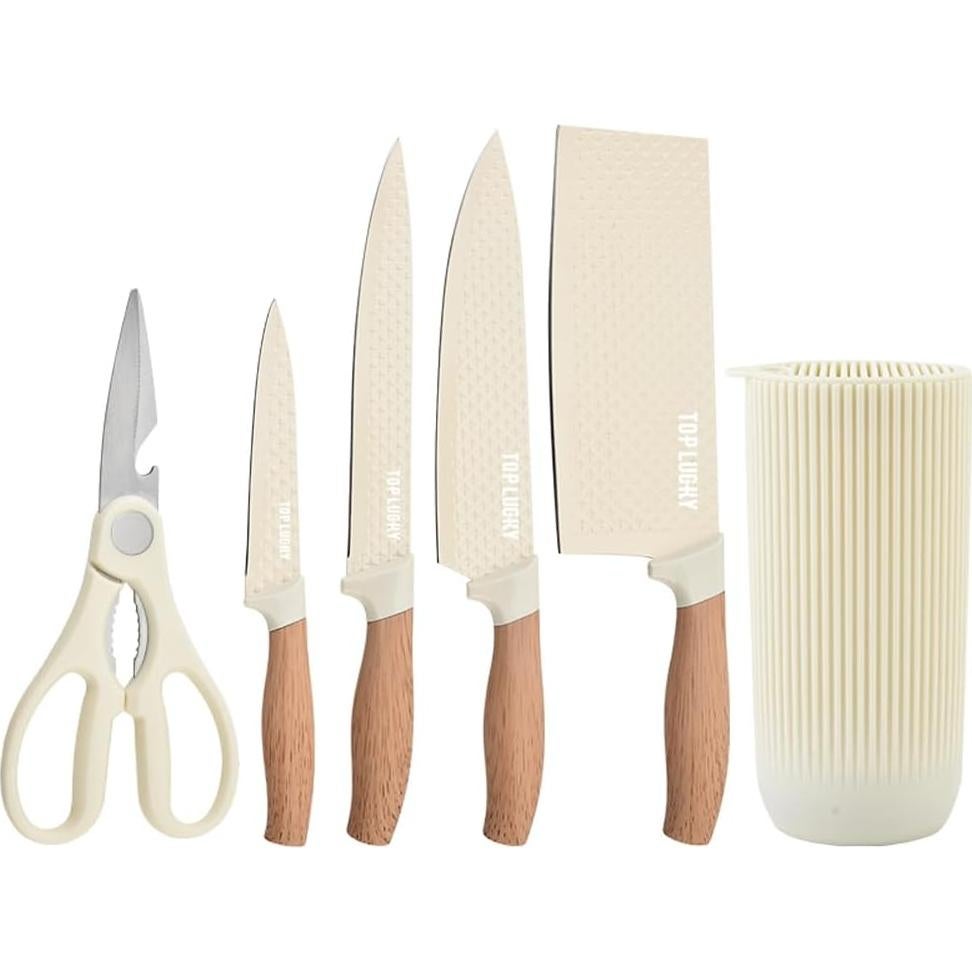 Juego de cuchillos de cocina Wiztoynia 6 piezas acero inoxidable beige