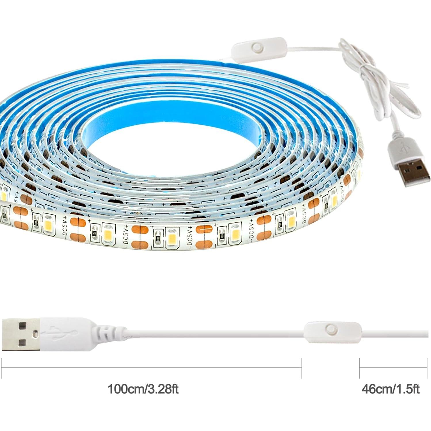 Tira LED USB 5V 3m Tesfish 3500K Blanco Cálido Impermeable