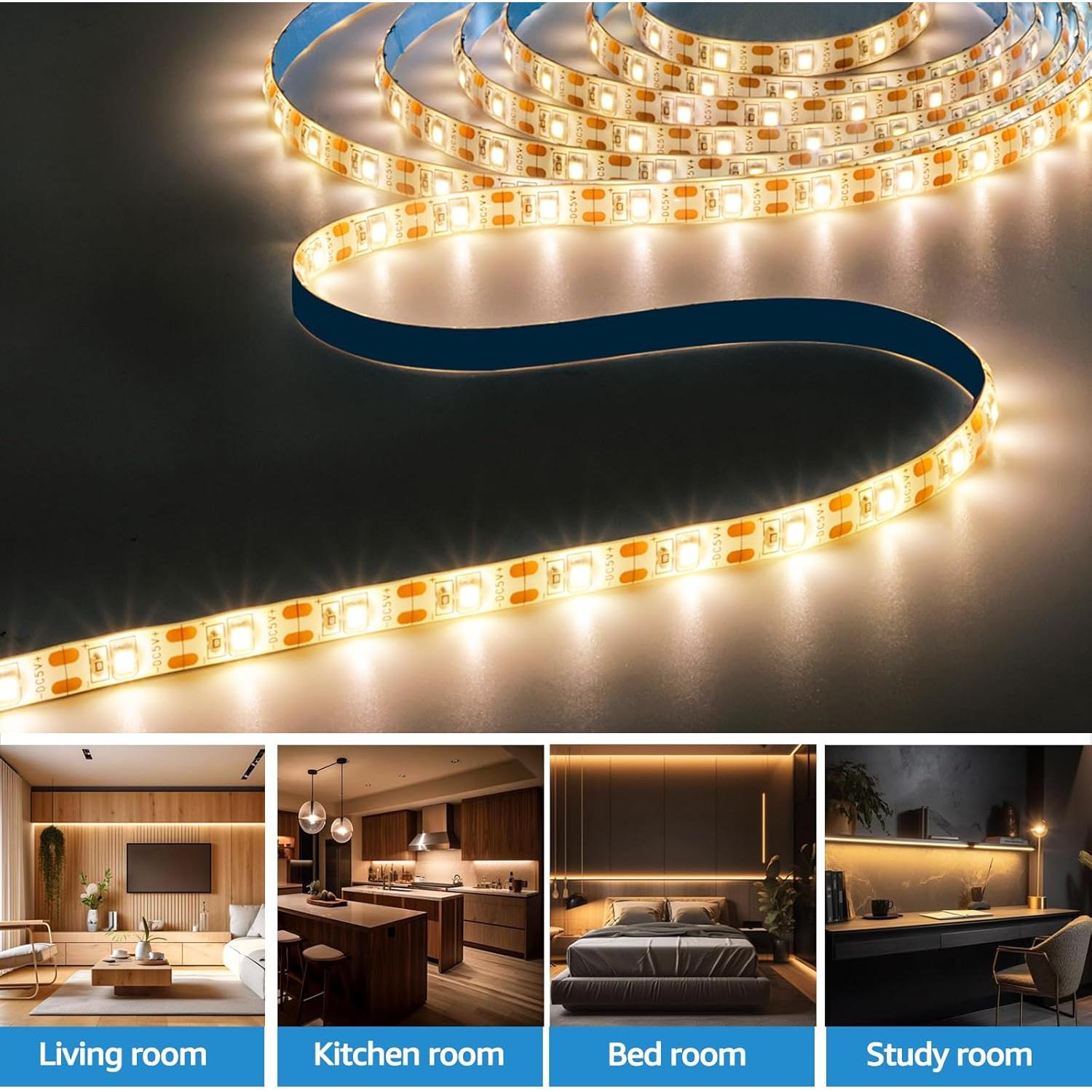 Tira LED USB 5V 3m Tesfish 3500K Blanco Cálido Impermeable