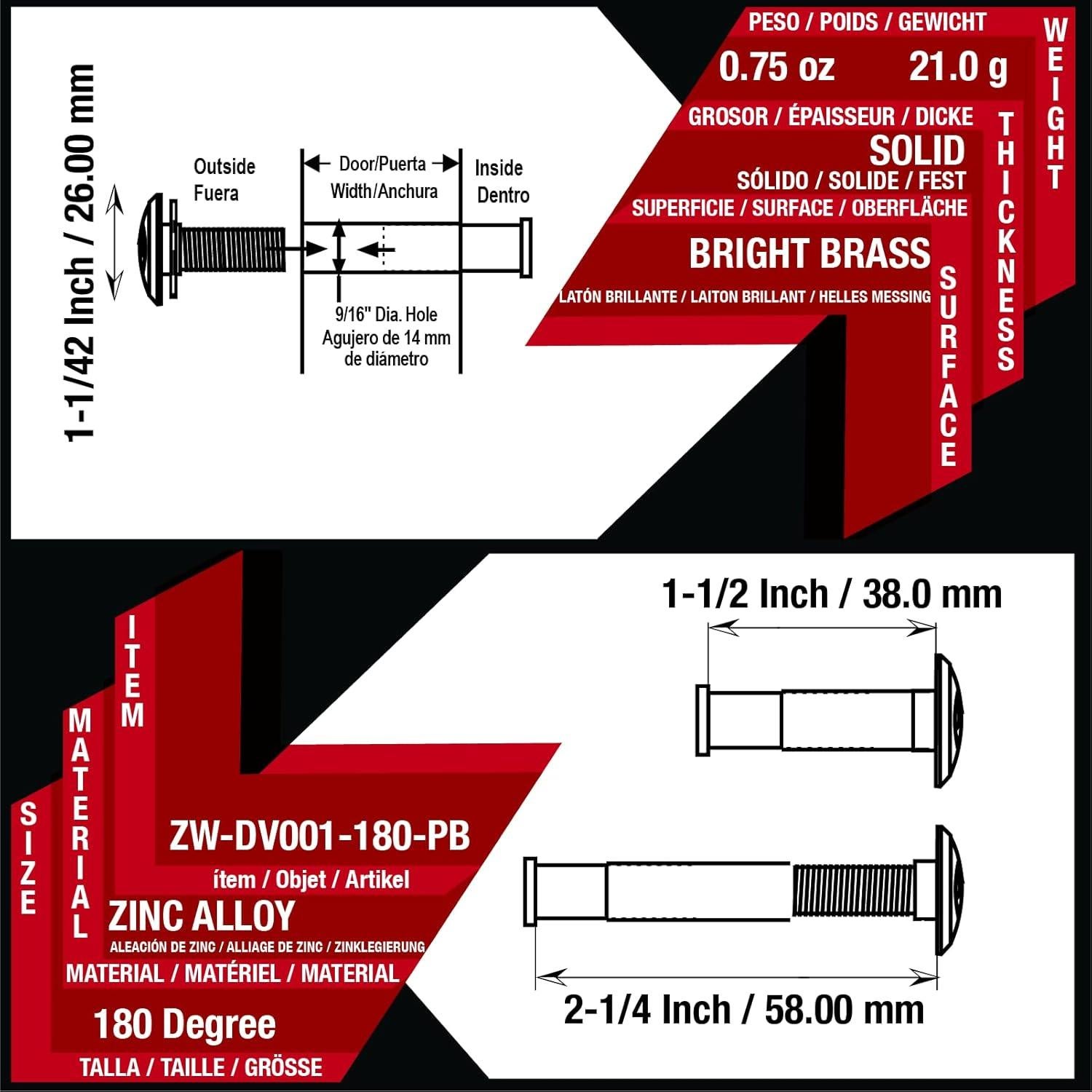 Visor de puerta 180 grados HD Wenzhou latón brillante