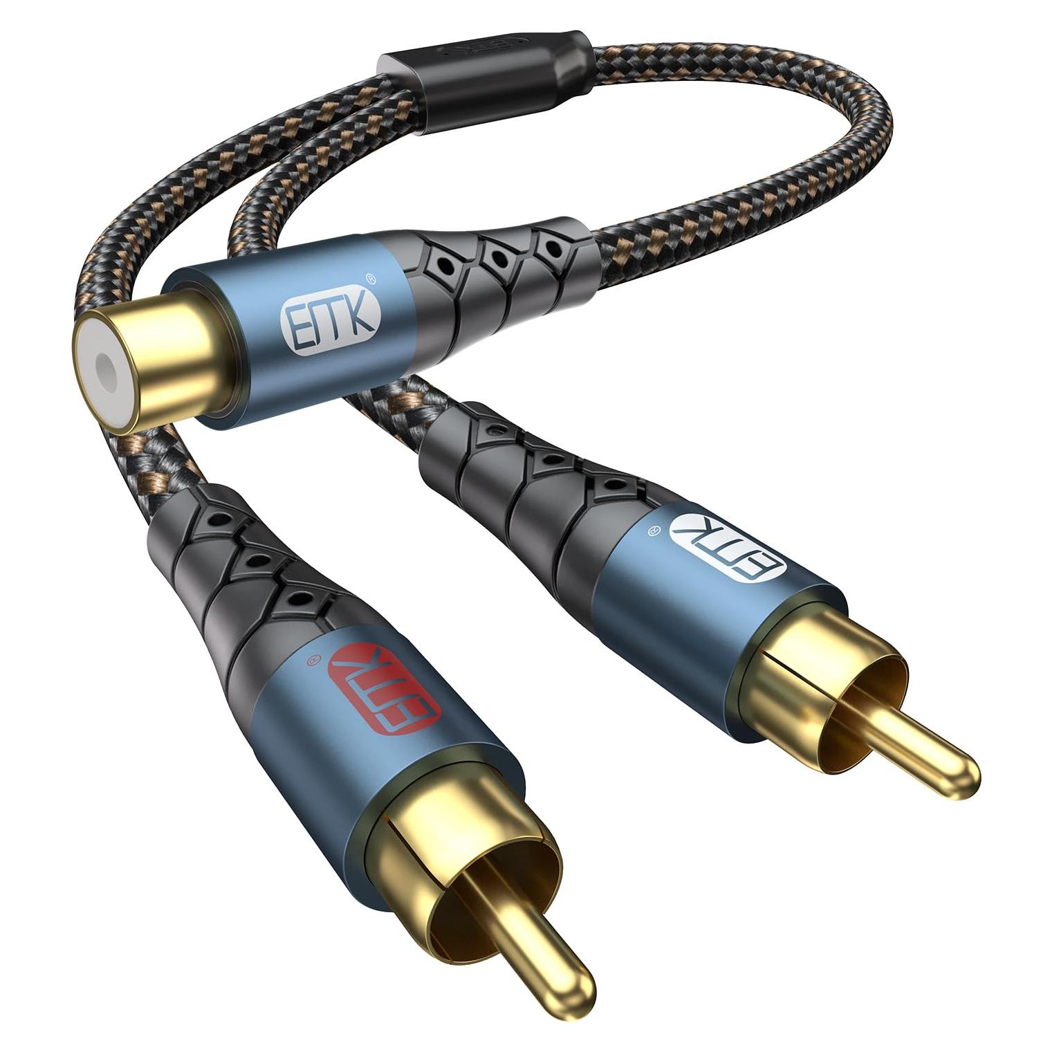 Divisor RCA EMK 1 Hembra a 2 Machos 30cm Cable Trenzado