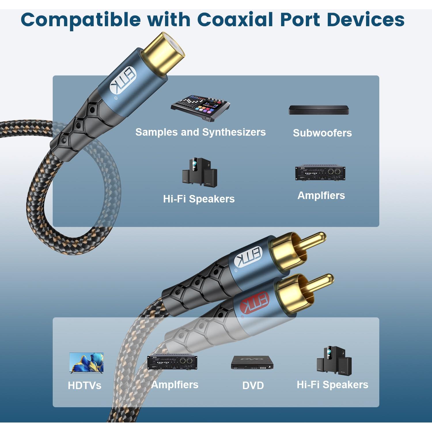 Divisor RCA EMK 1 Hembra a 2 Machos 30cm Cable Trenzado
