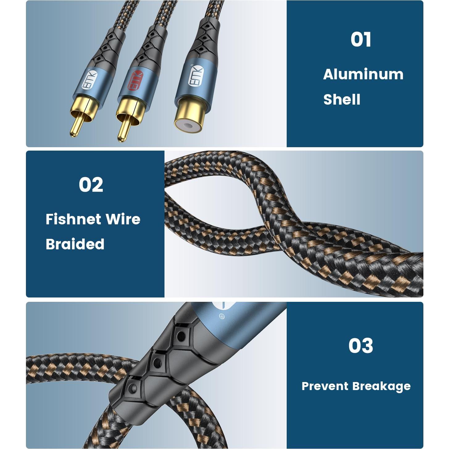 Divisor RCA EMK 1 Hembra a 2 Machos 30cm Cable Trenzado