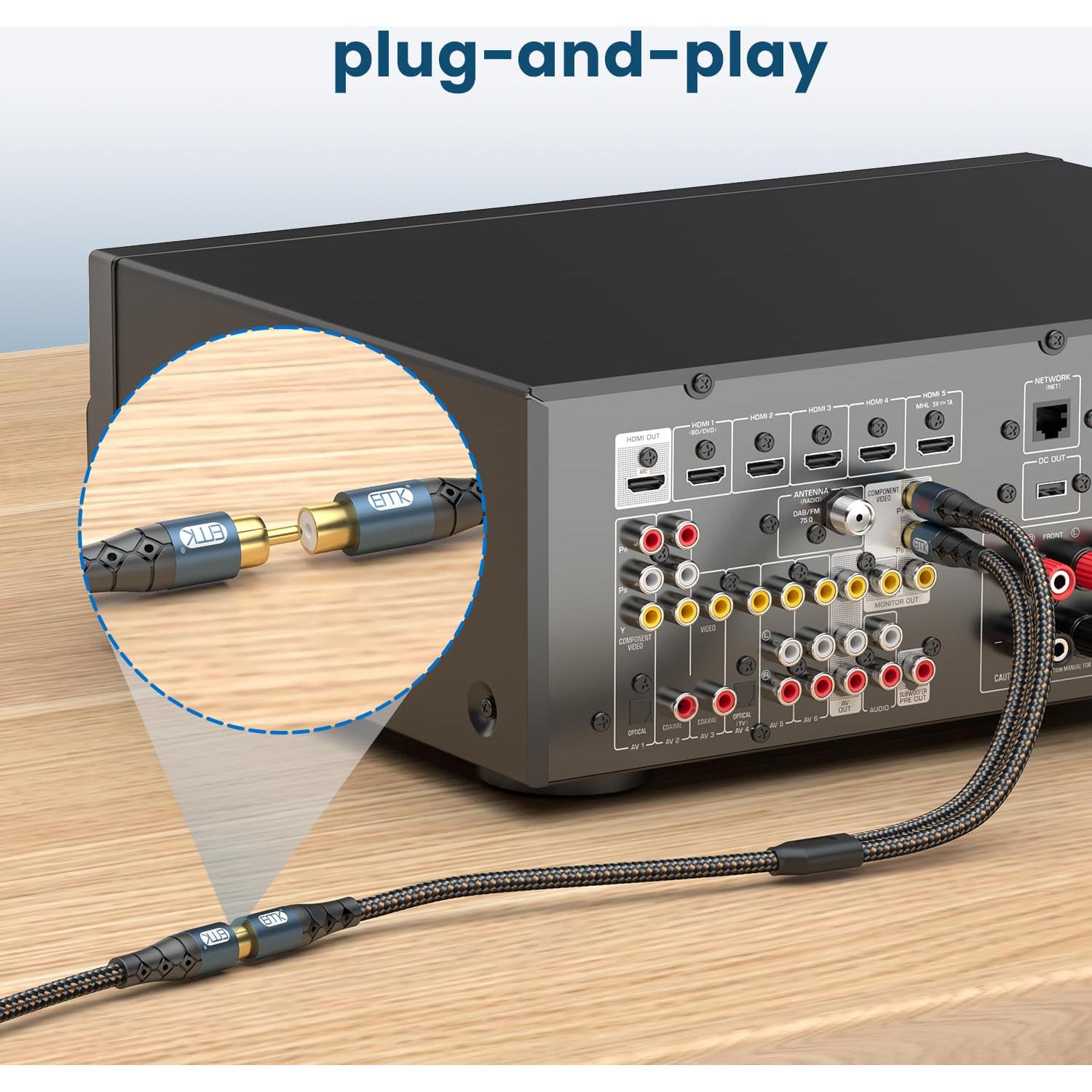 Divisor RCA EMK 1 Hembra a 2 Machos 30cm Cable Trenzado