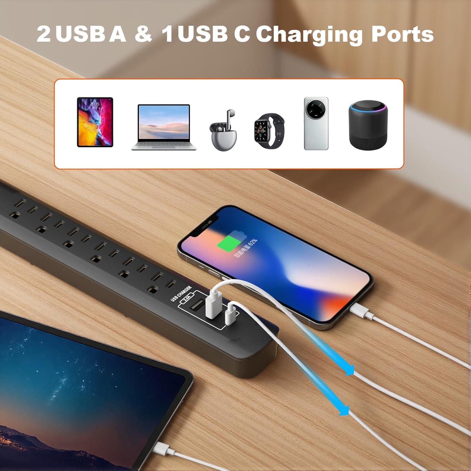 Regleta de Sobretensión Oviitech 6 Salidas y 3 USB 1.52m