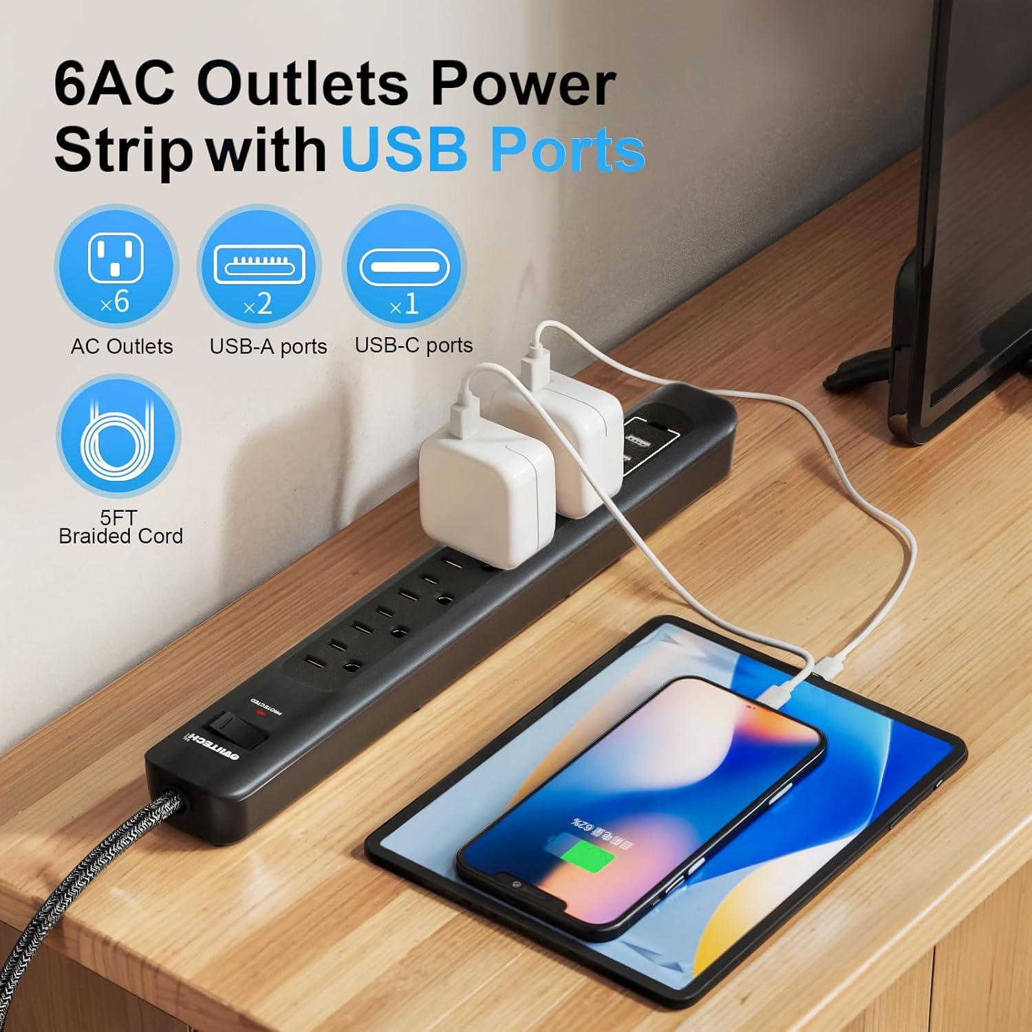 Regleta de Sobretensión Oviitech 6 Salidas y 3 USB 1.52m