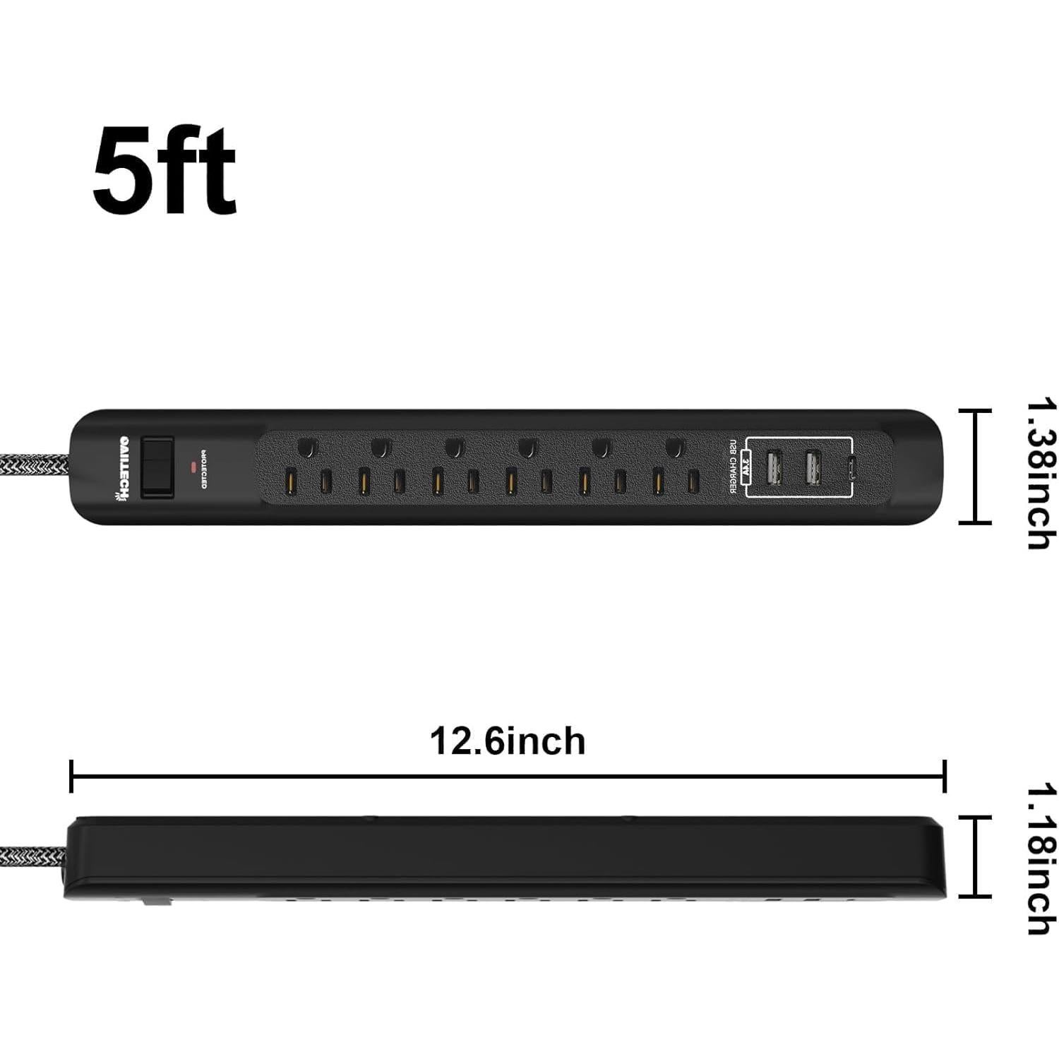 Regleta de Sobretensión Oviitech 6 Salidas y 3 USB 1.52m