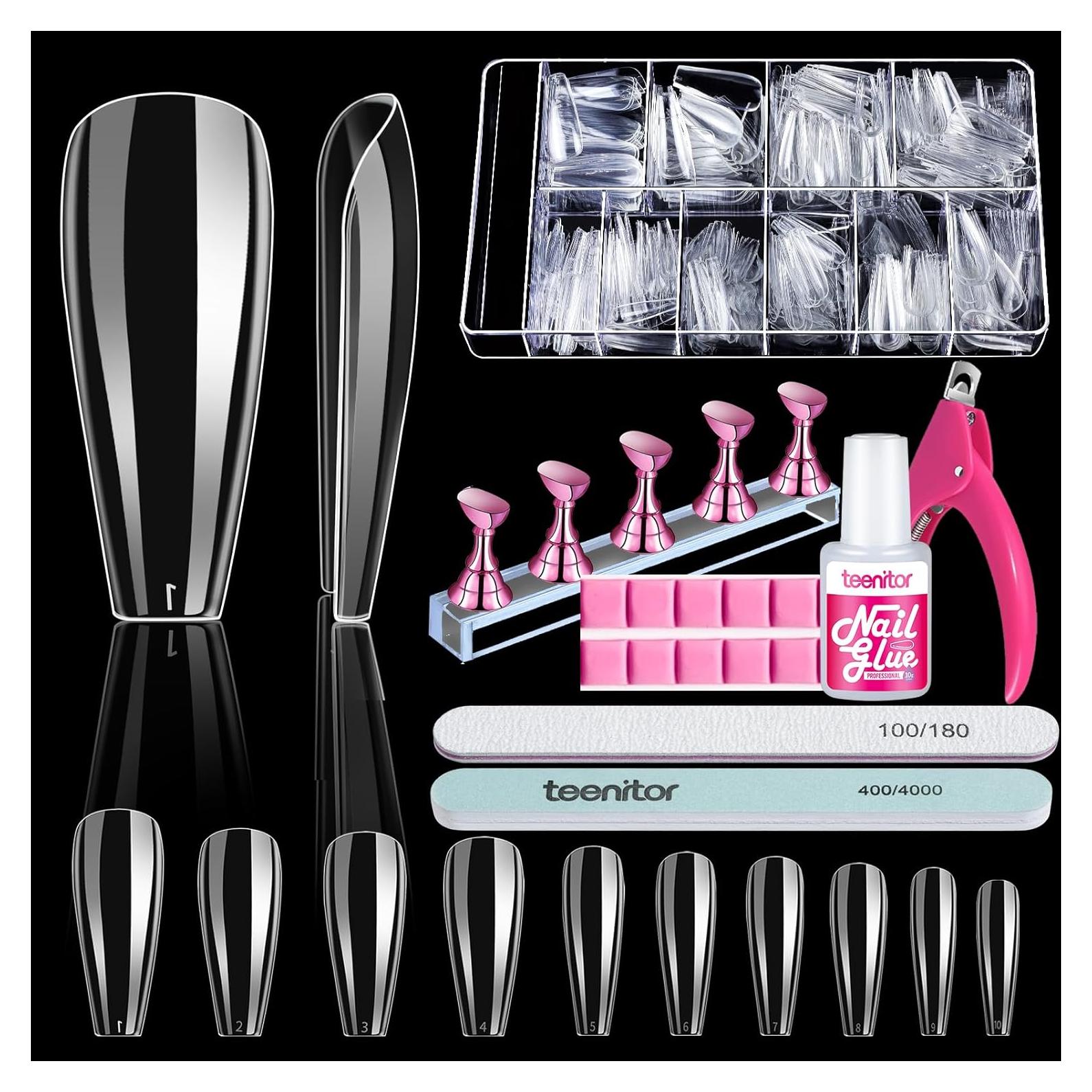 Kit de Uñas Postizas Transparentes Teenitor 600 Pcs Coffin