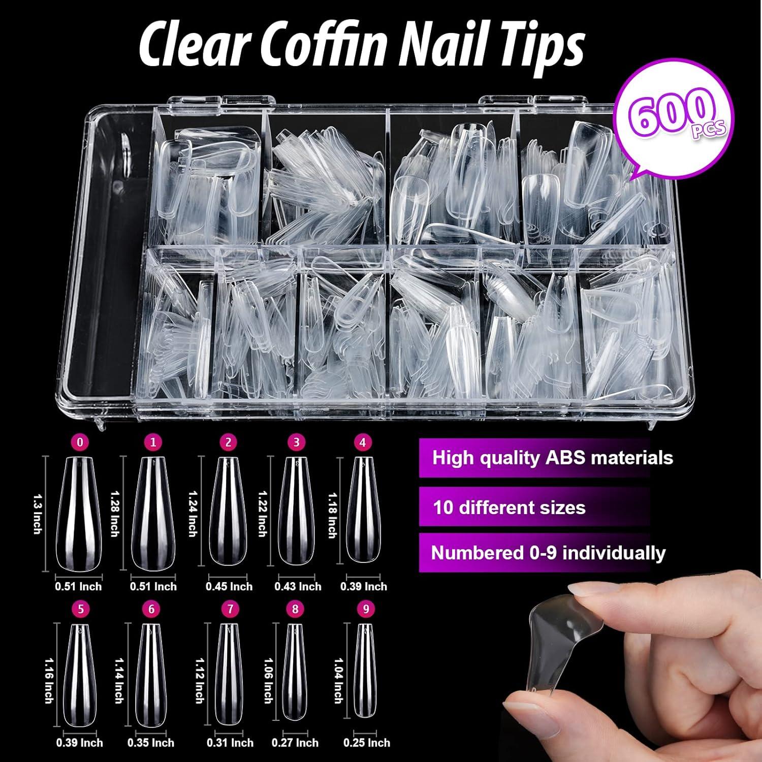 Kit de Uñas Postizas Transparentes Teenitor 600 Pcs Coffin