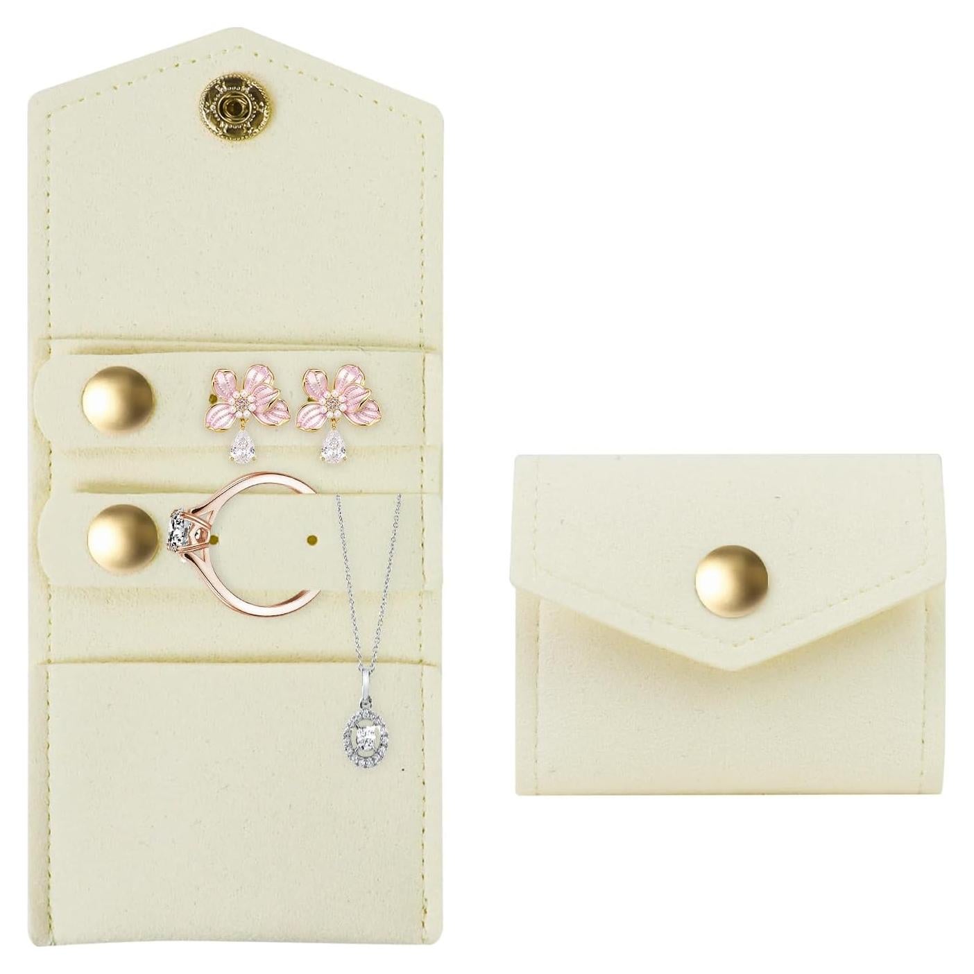 Mini Bolsa de Viaje para Joyas AfitLulu Beige Plegable 13.5x6 cm