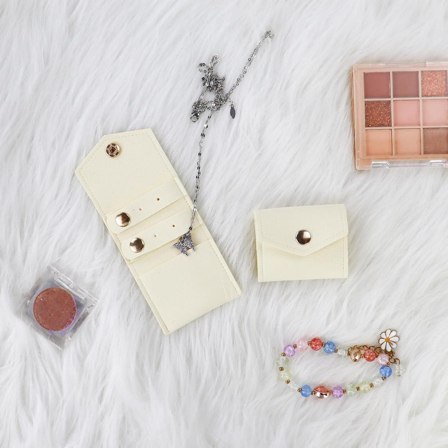 Mini Bolsa de Viaje para Joyas AfitLulu Beige Plegable 13.5x6 cm