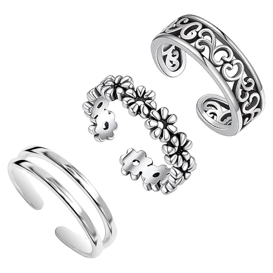 Anillos de Dedo del Pie de Plata Esterlina 925 LeCalla - 3 Piezas Ajustables