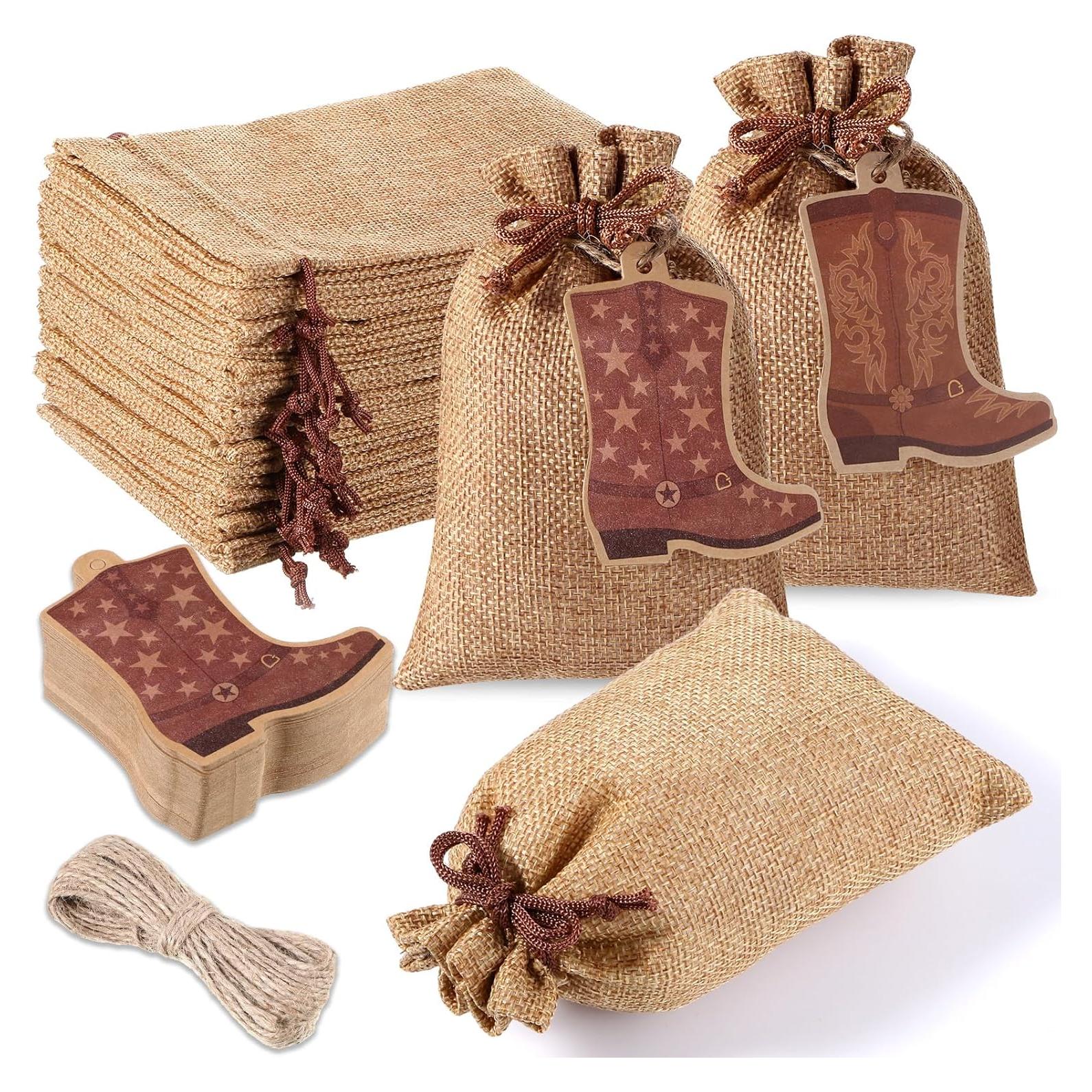 50 Bolsas de Yute Mooliwe con Cierre y Etiquetas Vaqueras