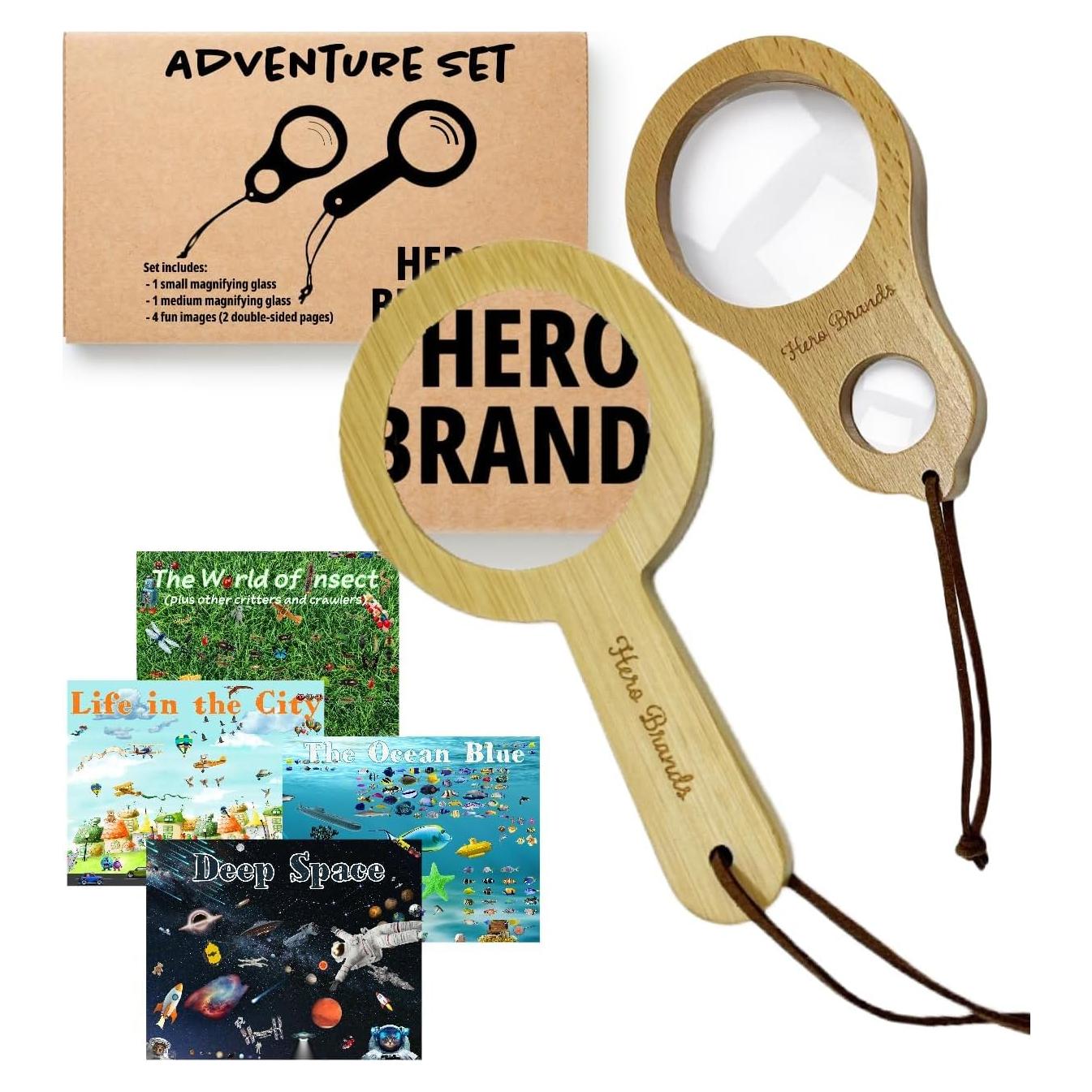 Conjunto de Aventura Hero Brands - 2 Lupas de Madera 3x y 5x