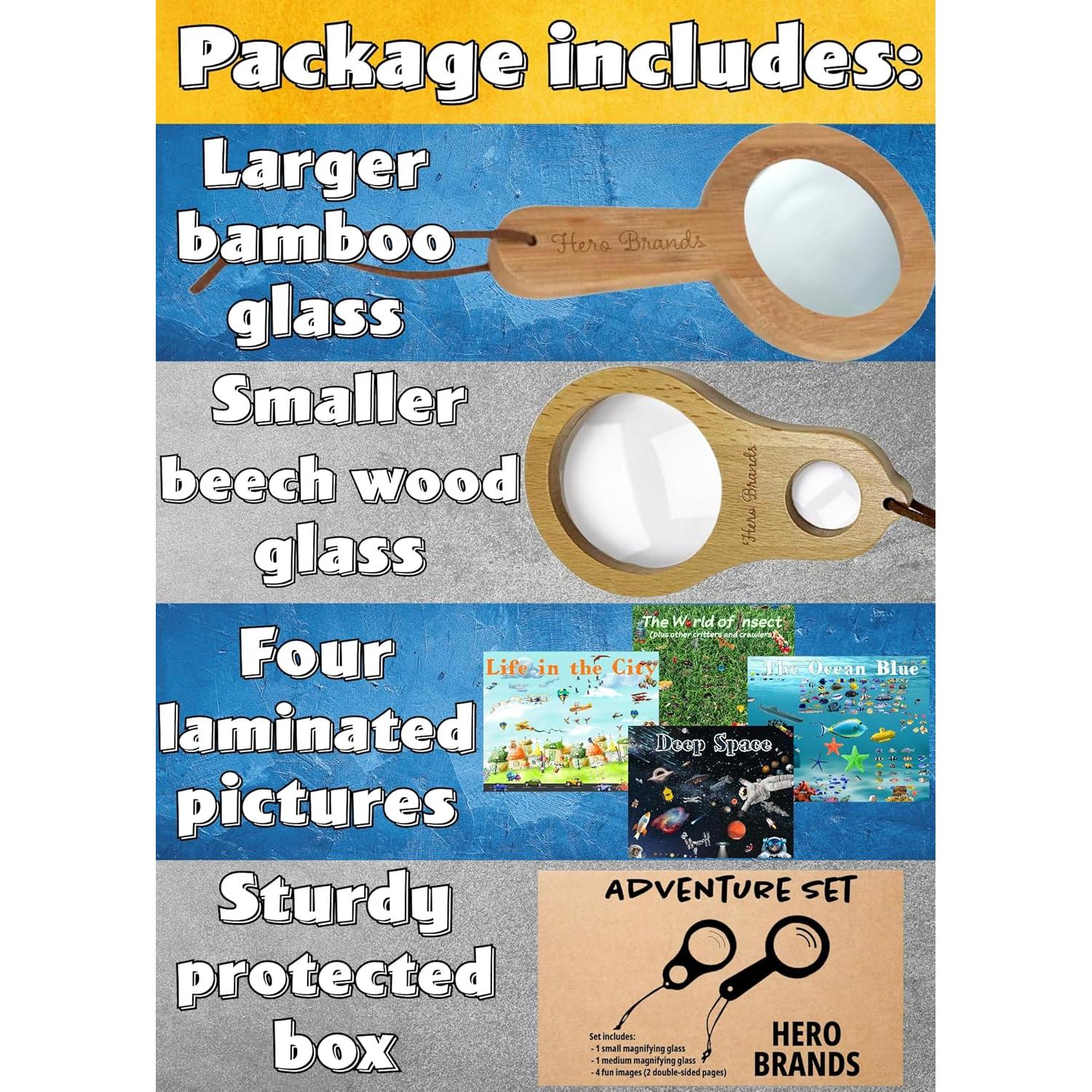 Conjunto de Aventura Hero Brands - 2 Lupas de Madera 3x y 5x