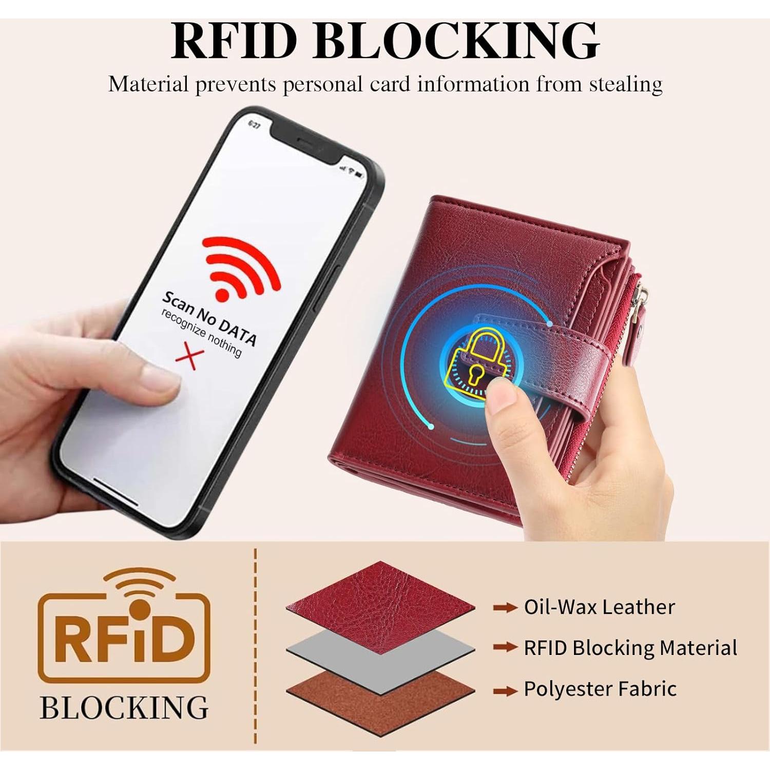 Cartera Pequeña GOIACII de Cuero con Bloqueo RFID - Rojo Vino