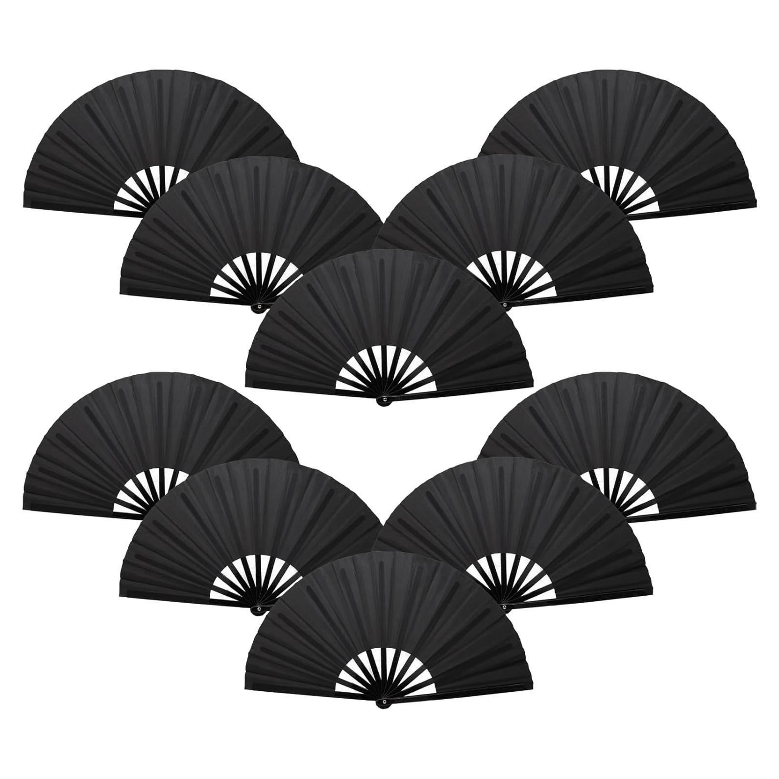 Abanicos Plegables QIRMIZI 10PCS Negro 65 cm para Rave