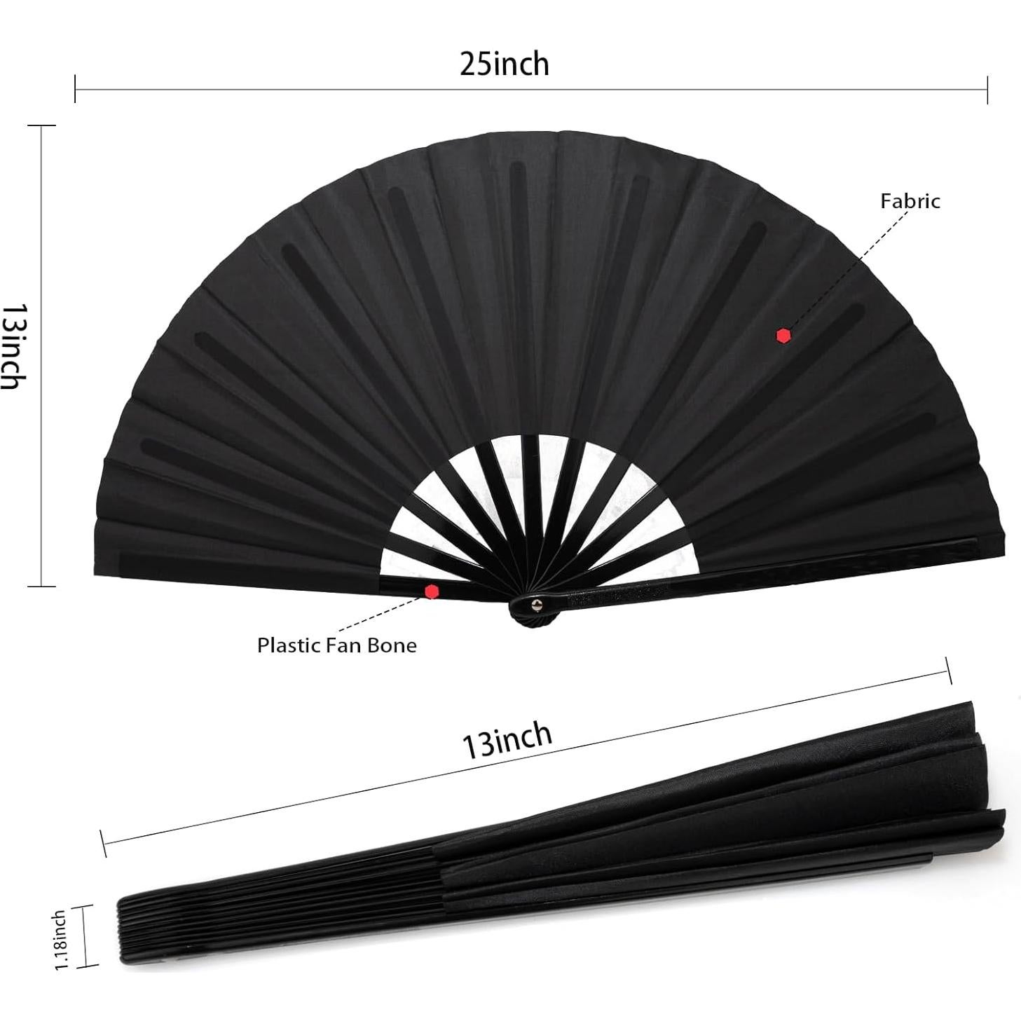 Abanicos Plegables QIRMIZI 10PCS Negro 65 cm para Rave