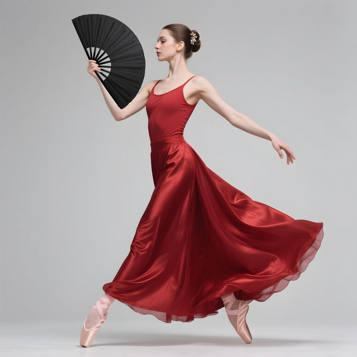 Abanicos Plegables QIRMIZI 10PCS Negro 65 cm para Rave