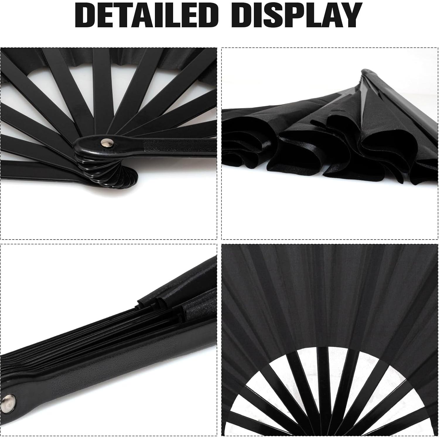 Abanicos Plegables QIRMIZI 10PCS Negro 65 cm para Rave