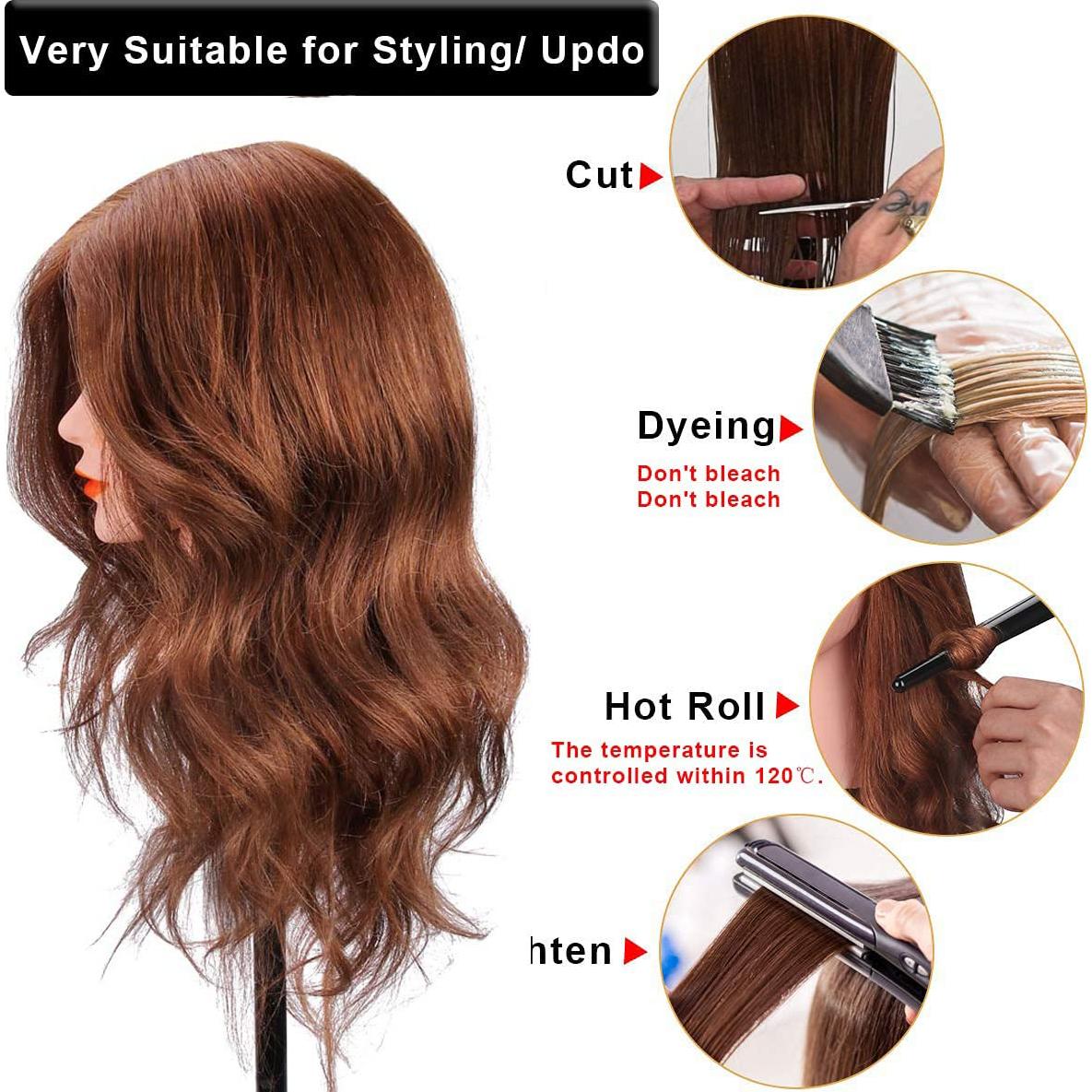 Cabeza de Maniquí 100% Cabello Humano SZCY LLC 45.72 cm Marrón Oscuro