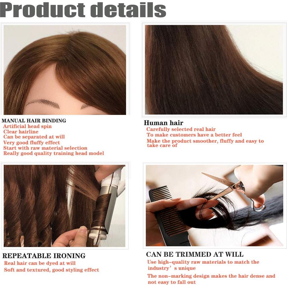 Cabeza de Maniquí 100% Cabello Humano SZCY LLC 45.72 cm Marrón Oscuro