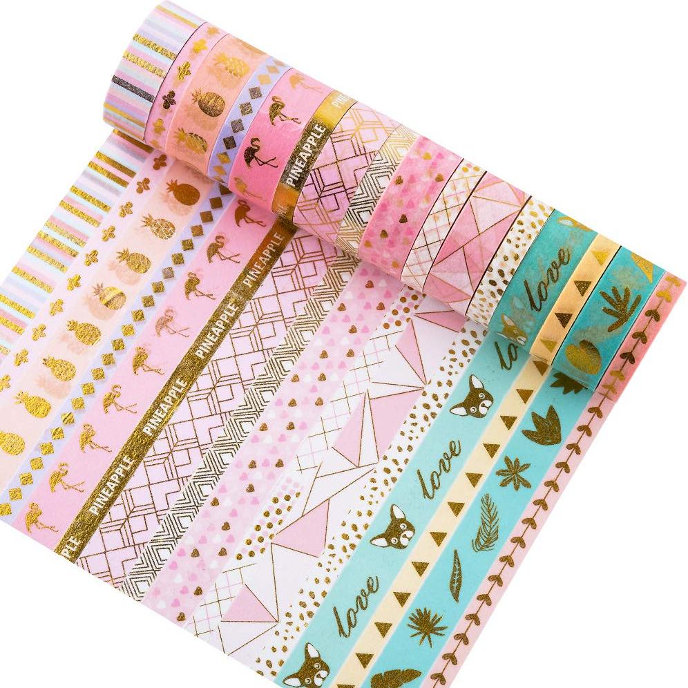 Cinta Washi Yubbaex 16 Rollos Decorativa con Foil Dorado