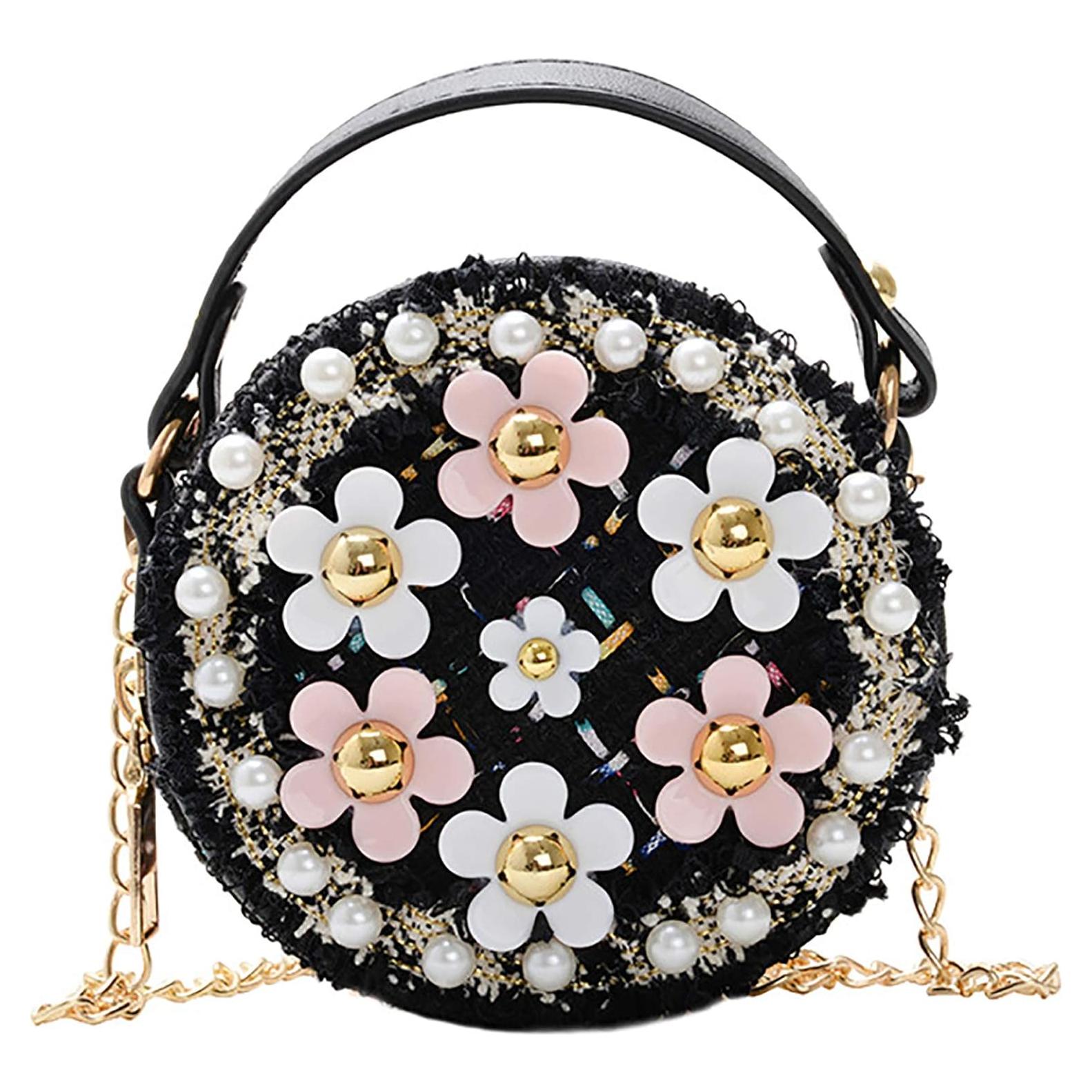 Bolso Cruzado para Niñas Forwe con Flores y Perlas 11.9 cm